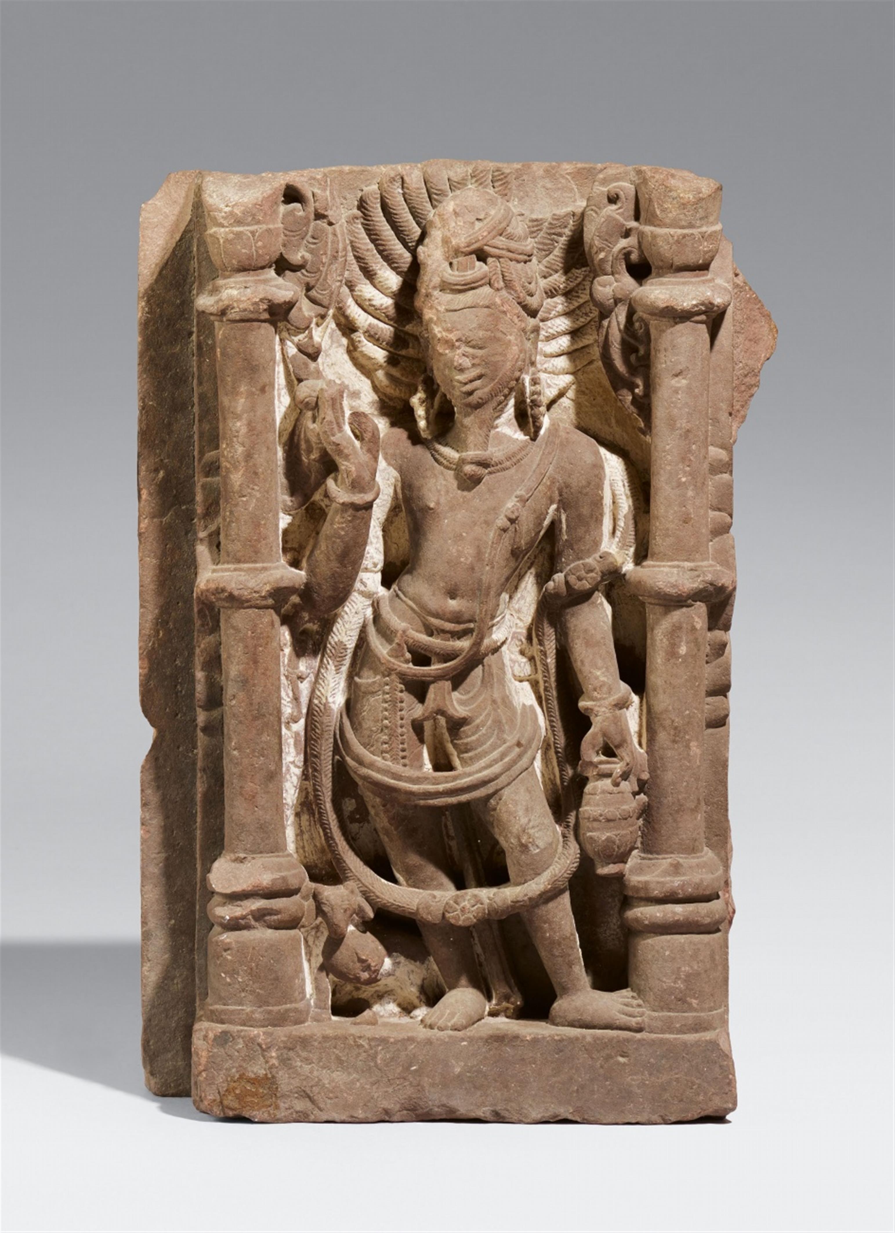 A North or Central Indian pink sandstone architectural fragment of Agni, the god of fire. 10th/12th century - image-1