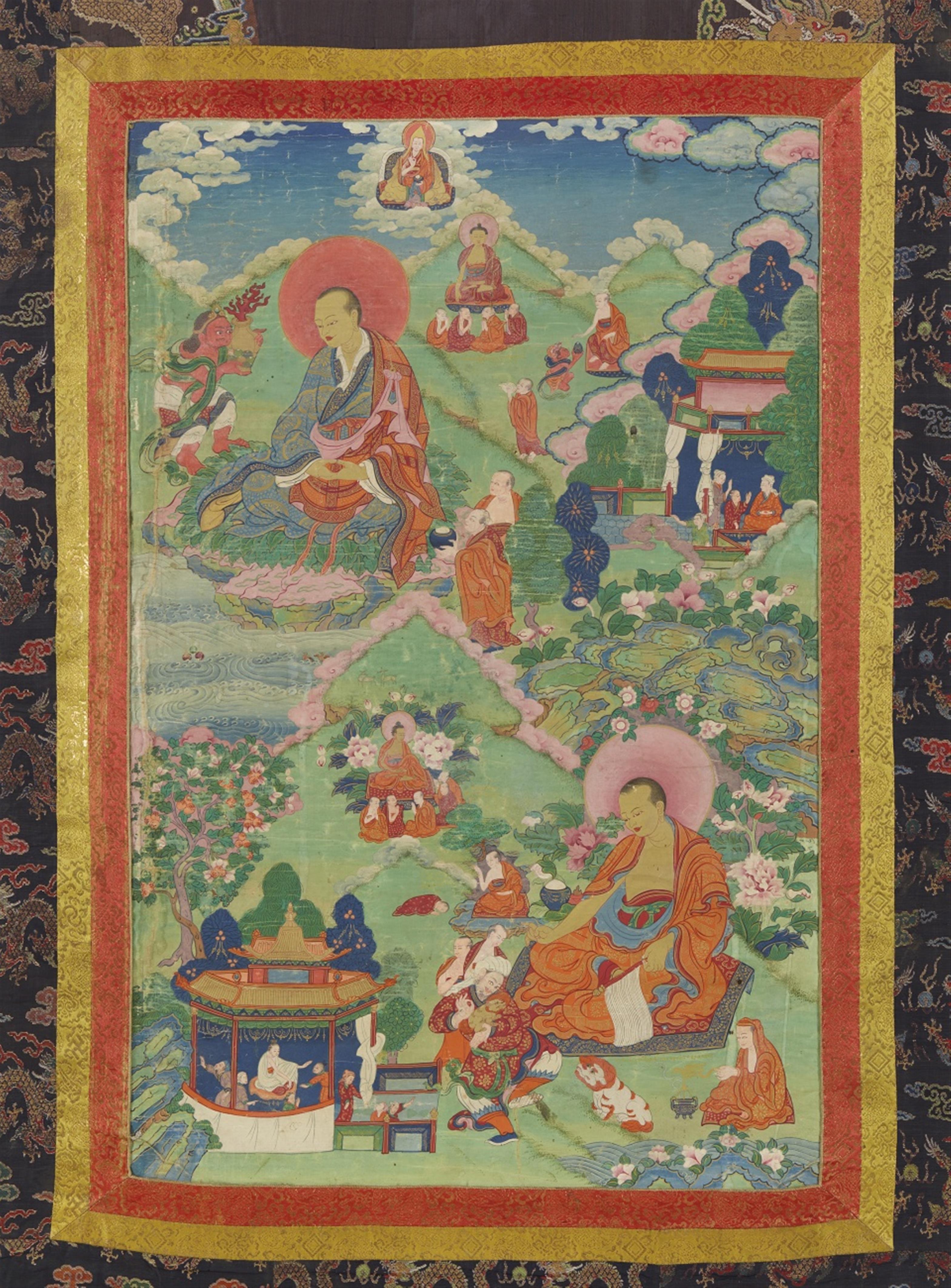 An Easter Tibetan thangka depicting two arhats. 18th century - image-1