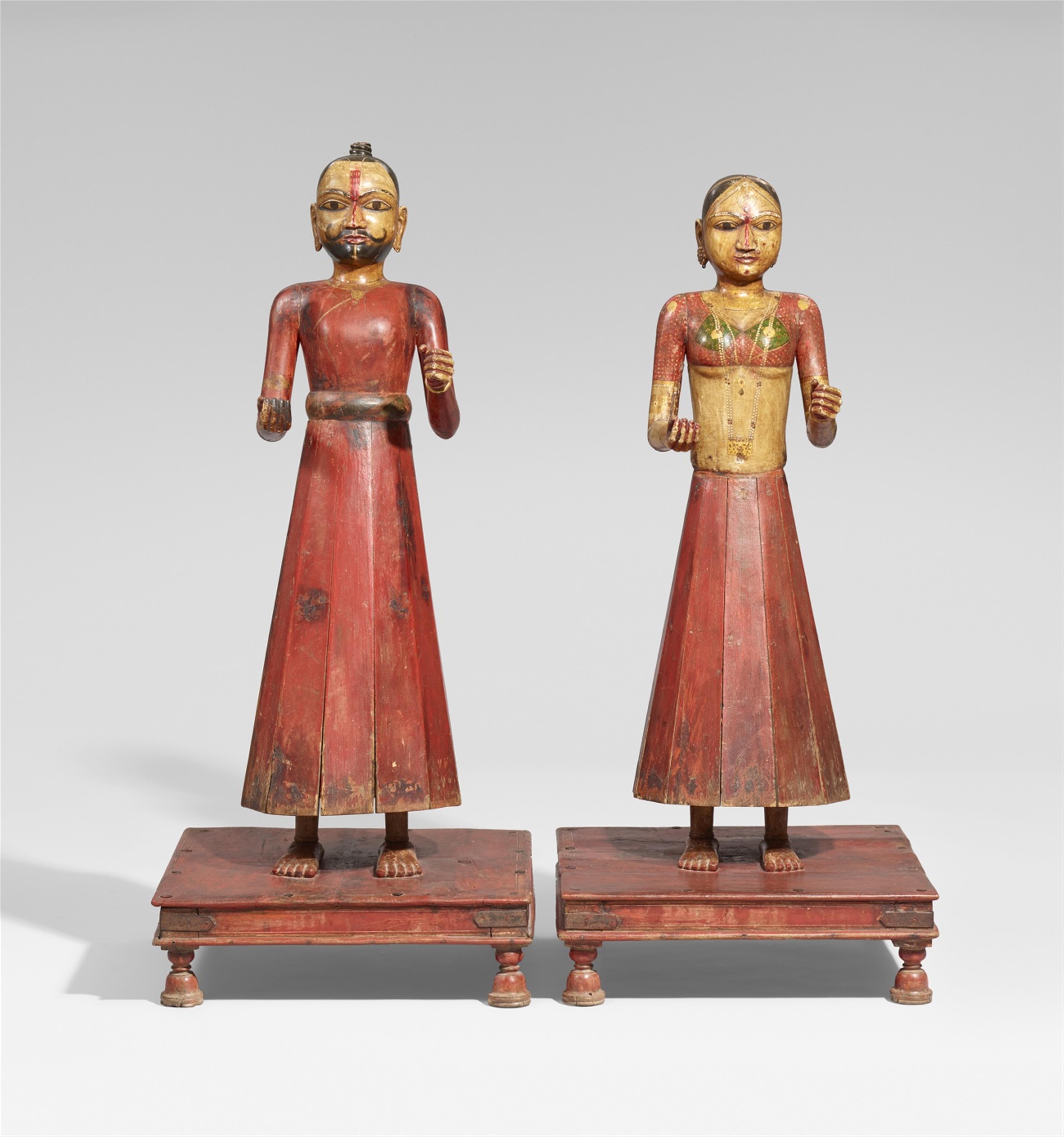 Two Rajasthani painted wood Gangor-Isaji figures. 19th century - image-1