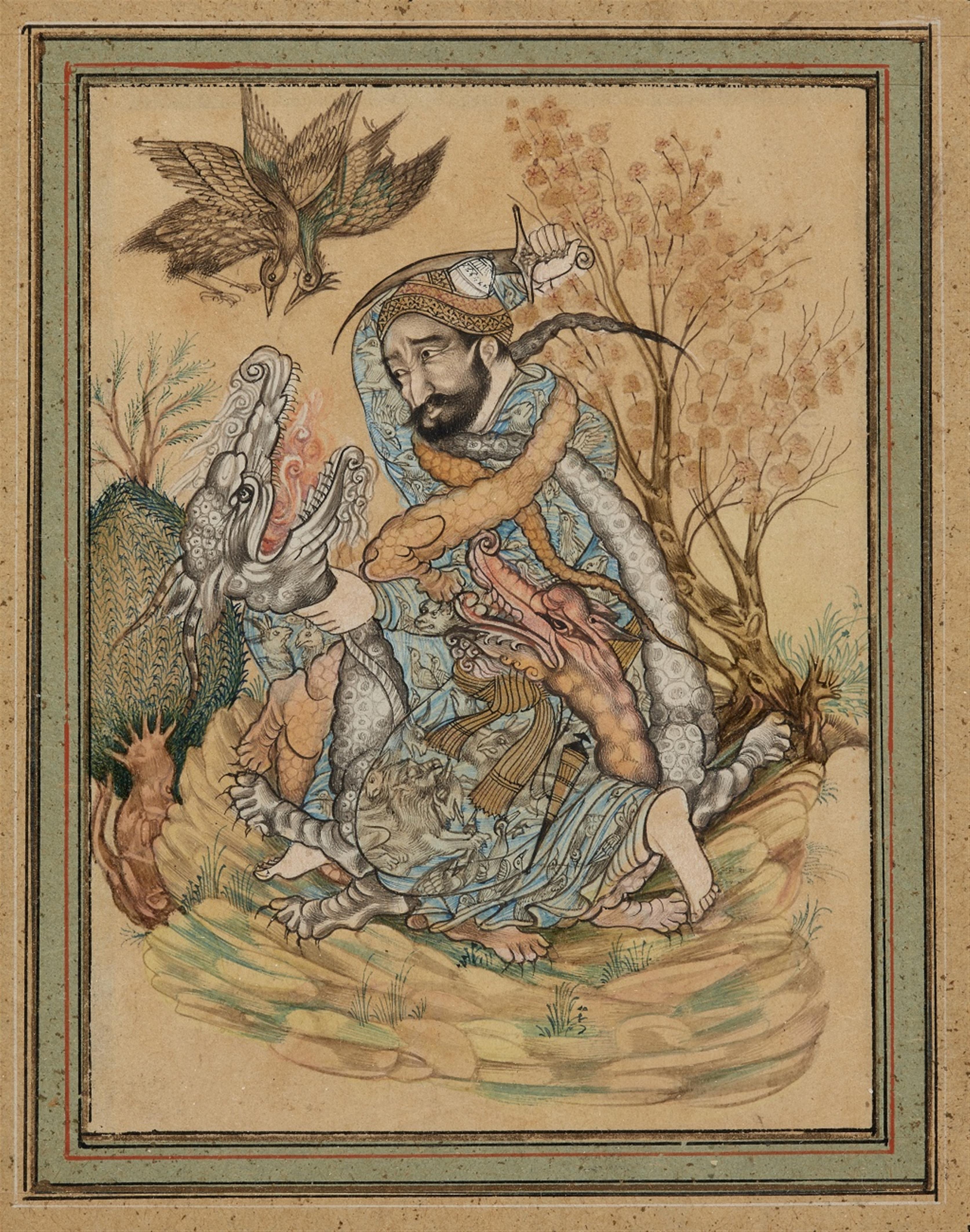 Six Persian illustrations by an anonymous painter. 19th/20th century - image-1