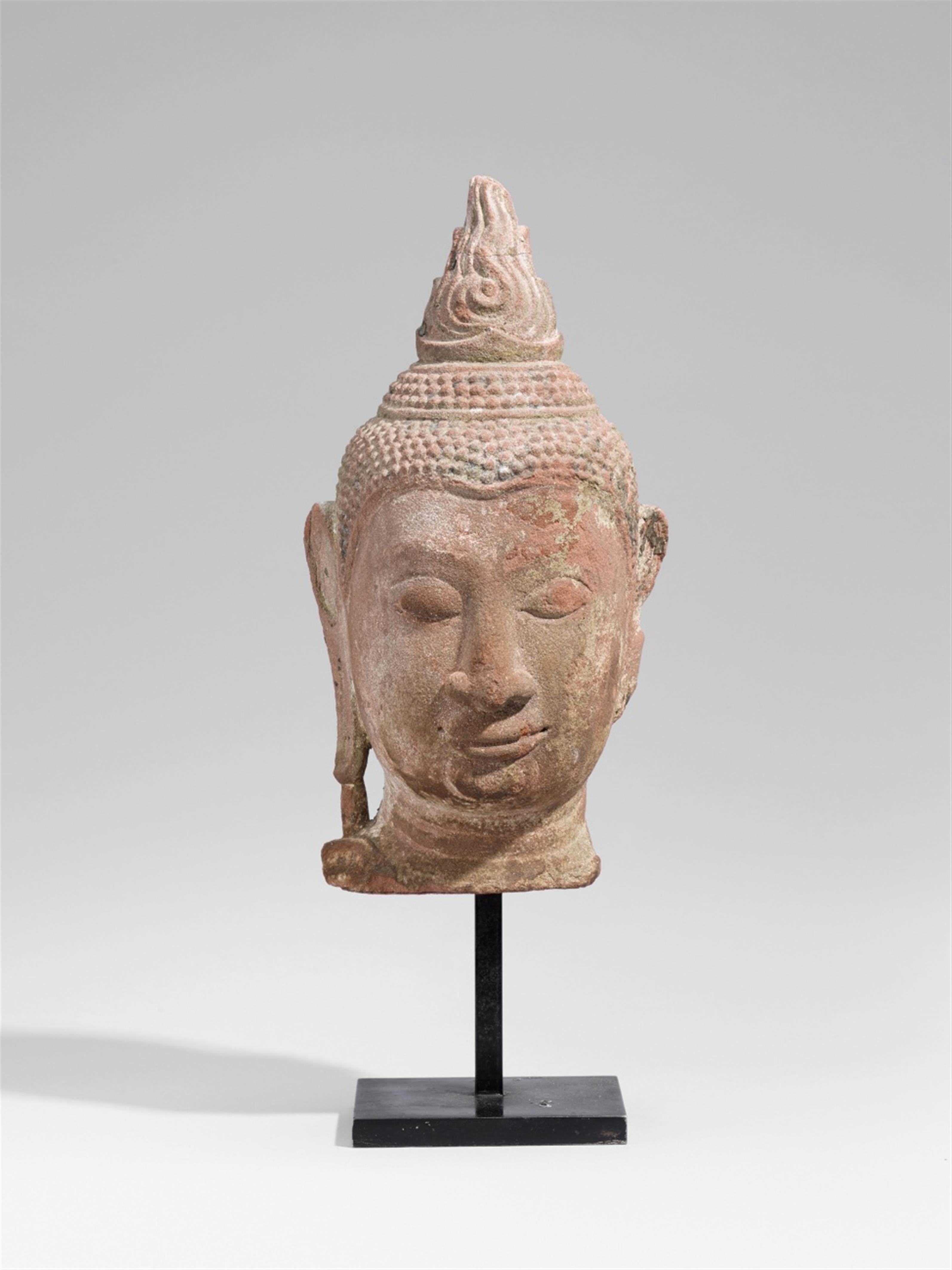 An Ayutthaya pink sandstone head of Buddha. Thailand. 16th century - image-1