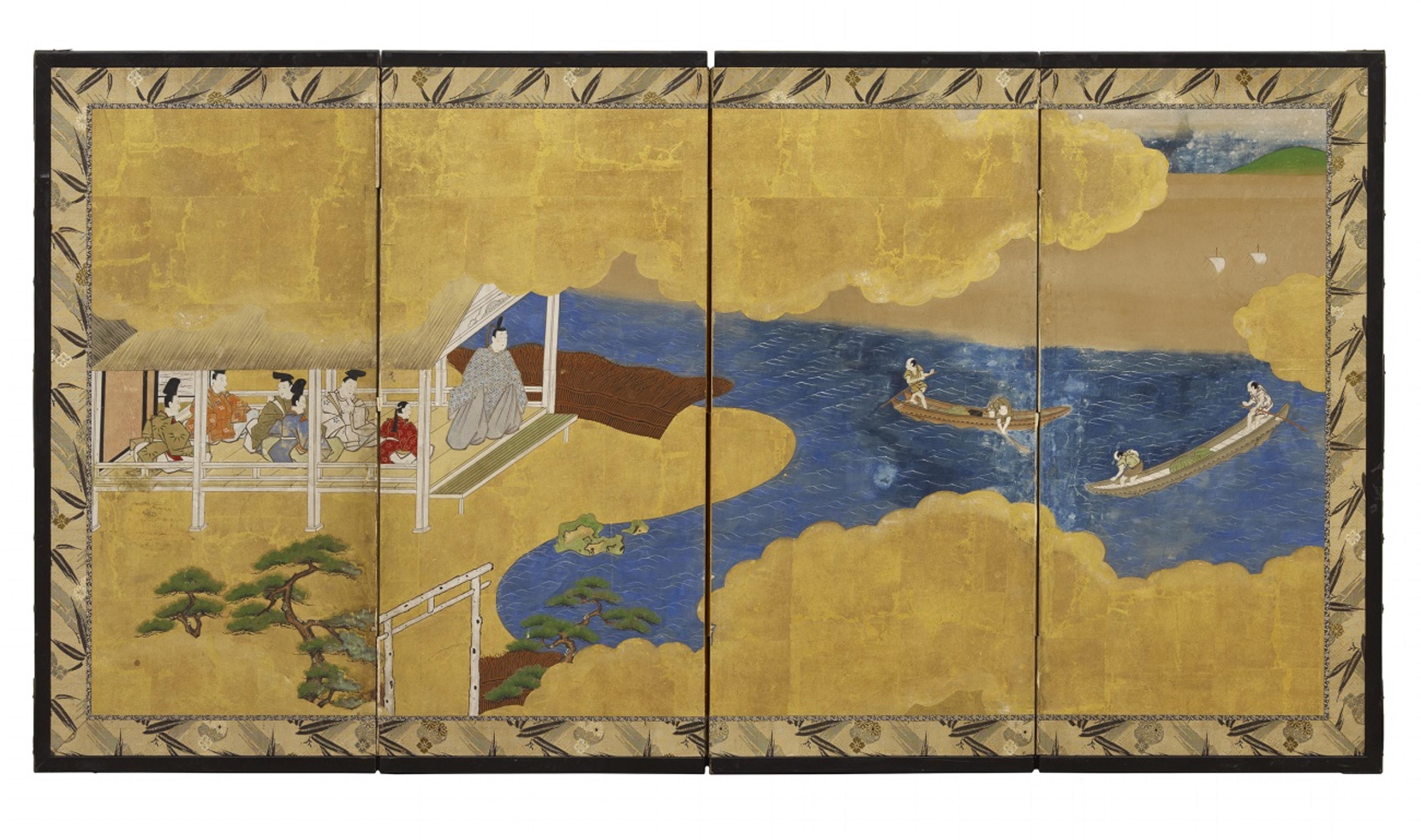 A small four-panel screen by an anonymous painter. 19th century - image-1