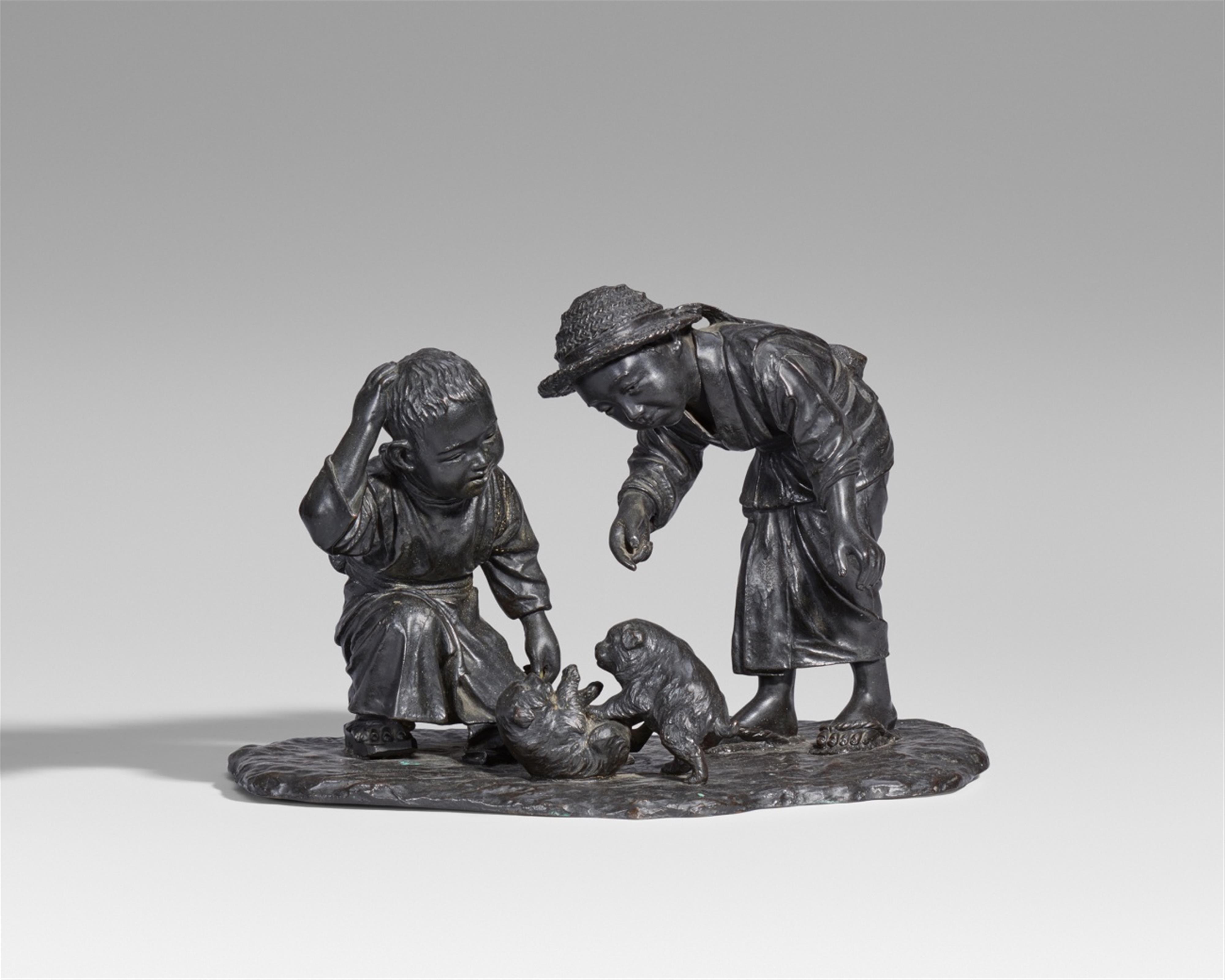 A Seiya bronze group of two boys. Late 19th century - image-1