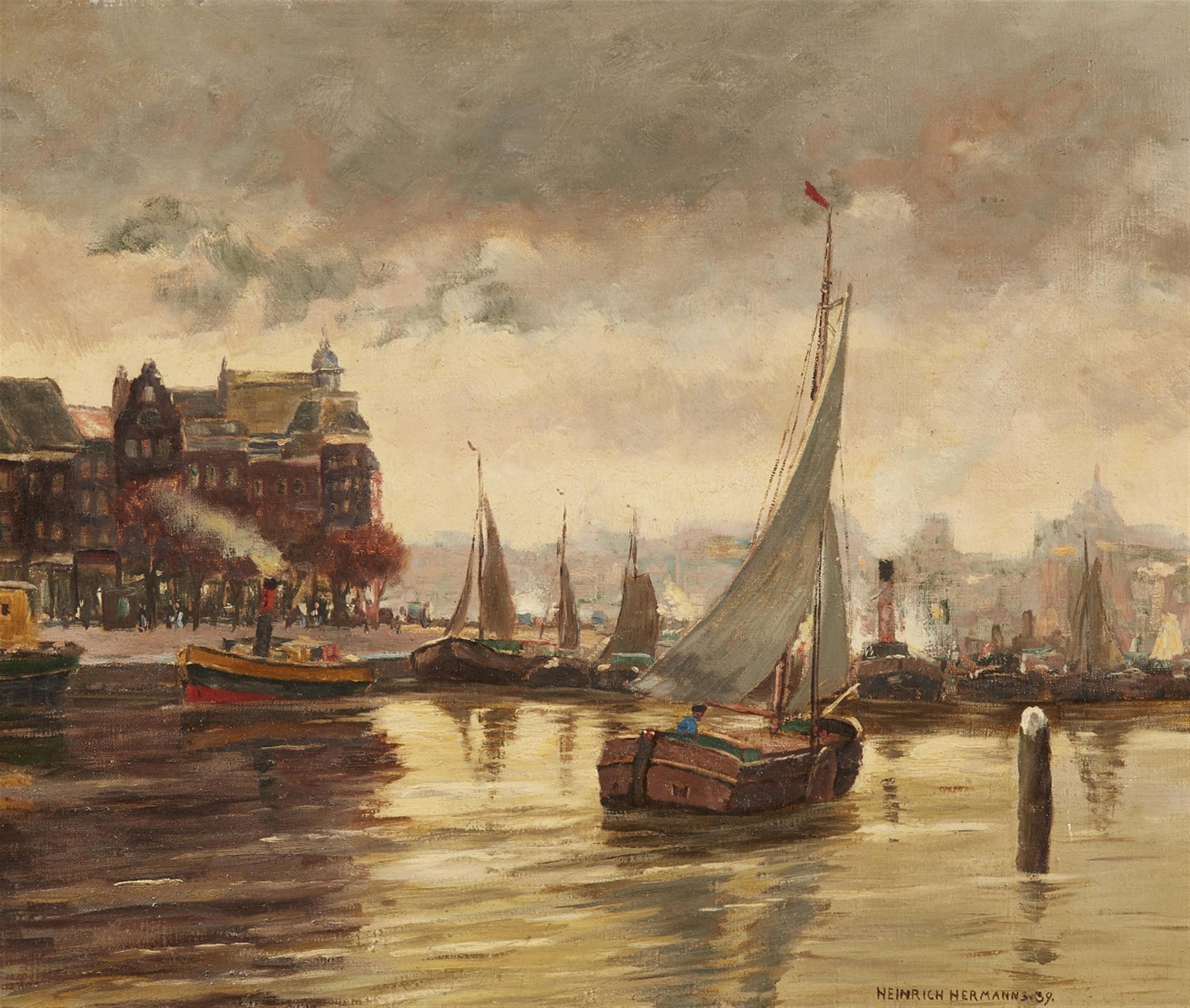 Heinrich Hermanns - Dutch Harbour Scene - image-1