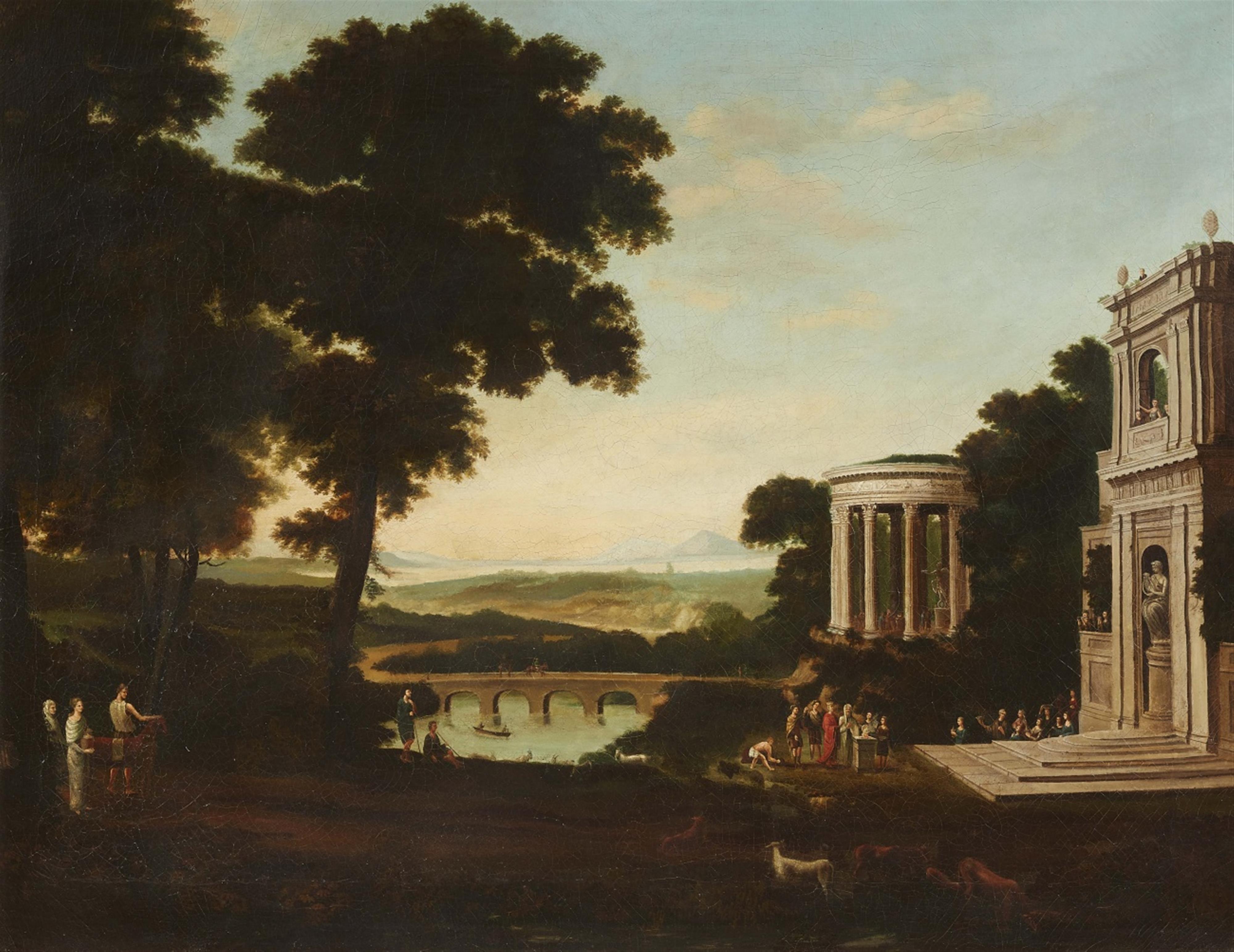 Probably French School 18th century - Landscape with a Temple and a Sacrificial Scene - image-1