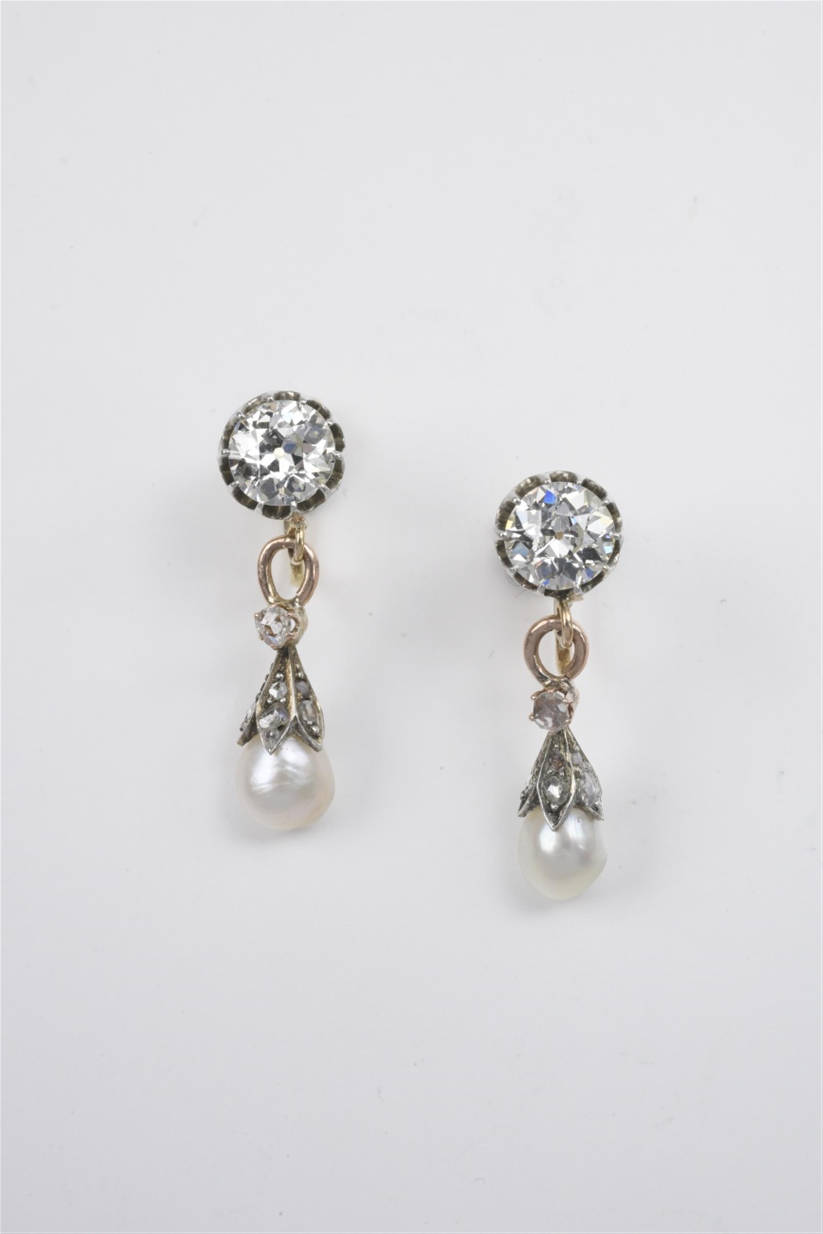 A pair of Belle Epoque diamond and natural pearl earrings - image-1