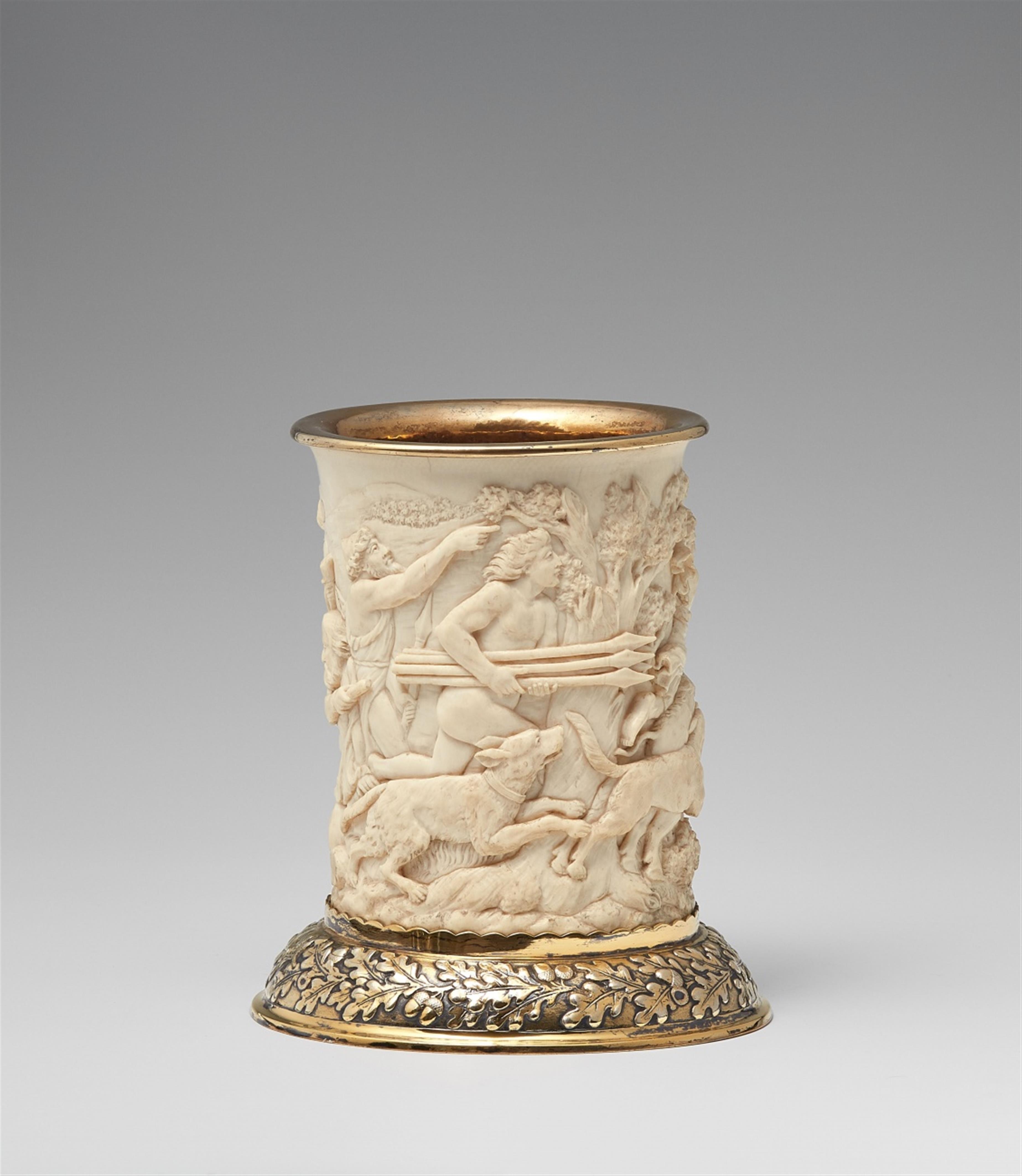 A large Hanau gilt silver-mounted ivory beaker - image-2