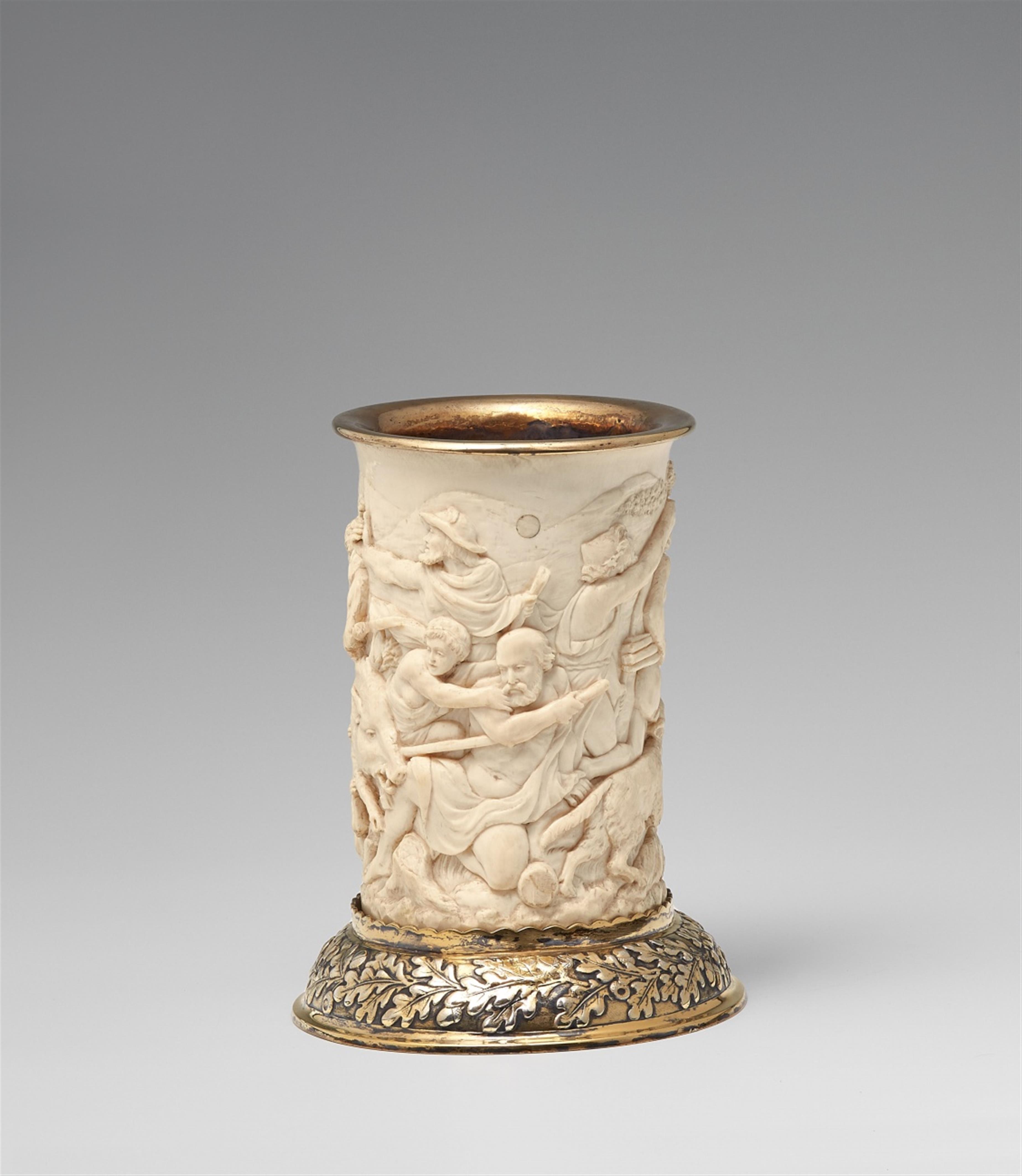 A large Hanau gilt silver-mounted ivory beaker - image-3