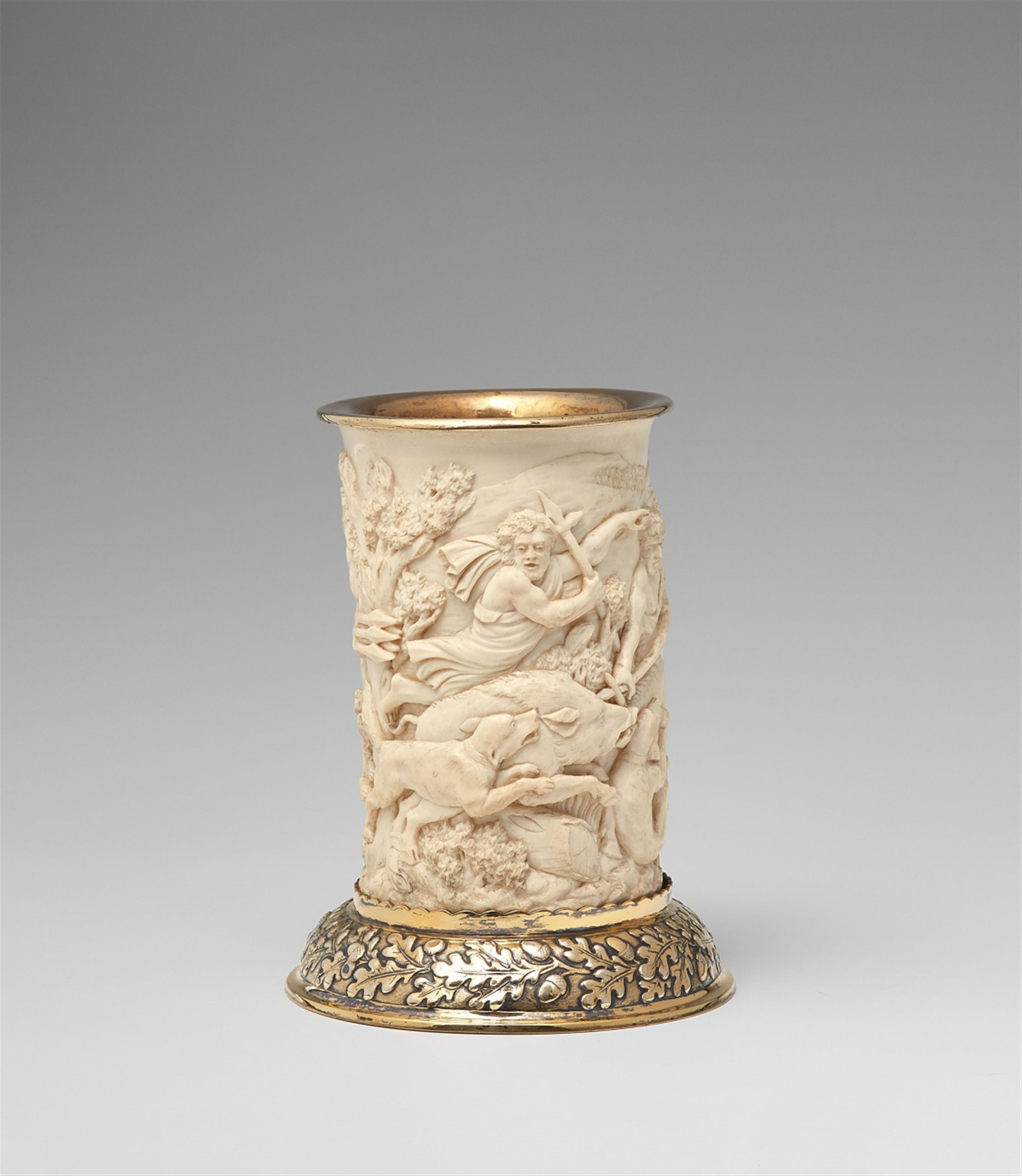 A large Hanau gilt silver-mounted ivory beaker - image-4