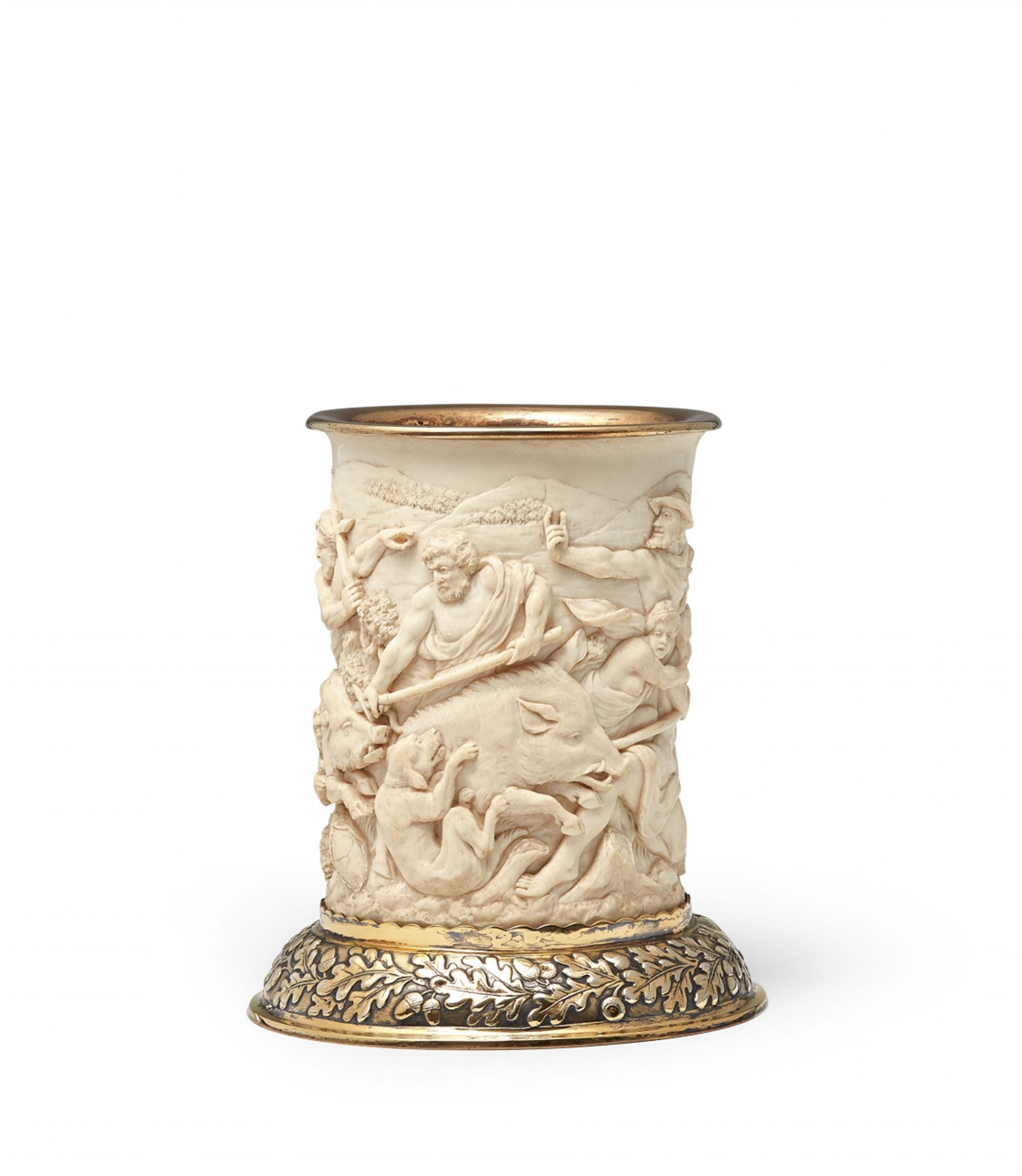 A large Hanau gilt silver-mounted ivory beaker - image-1