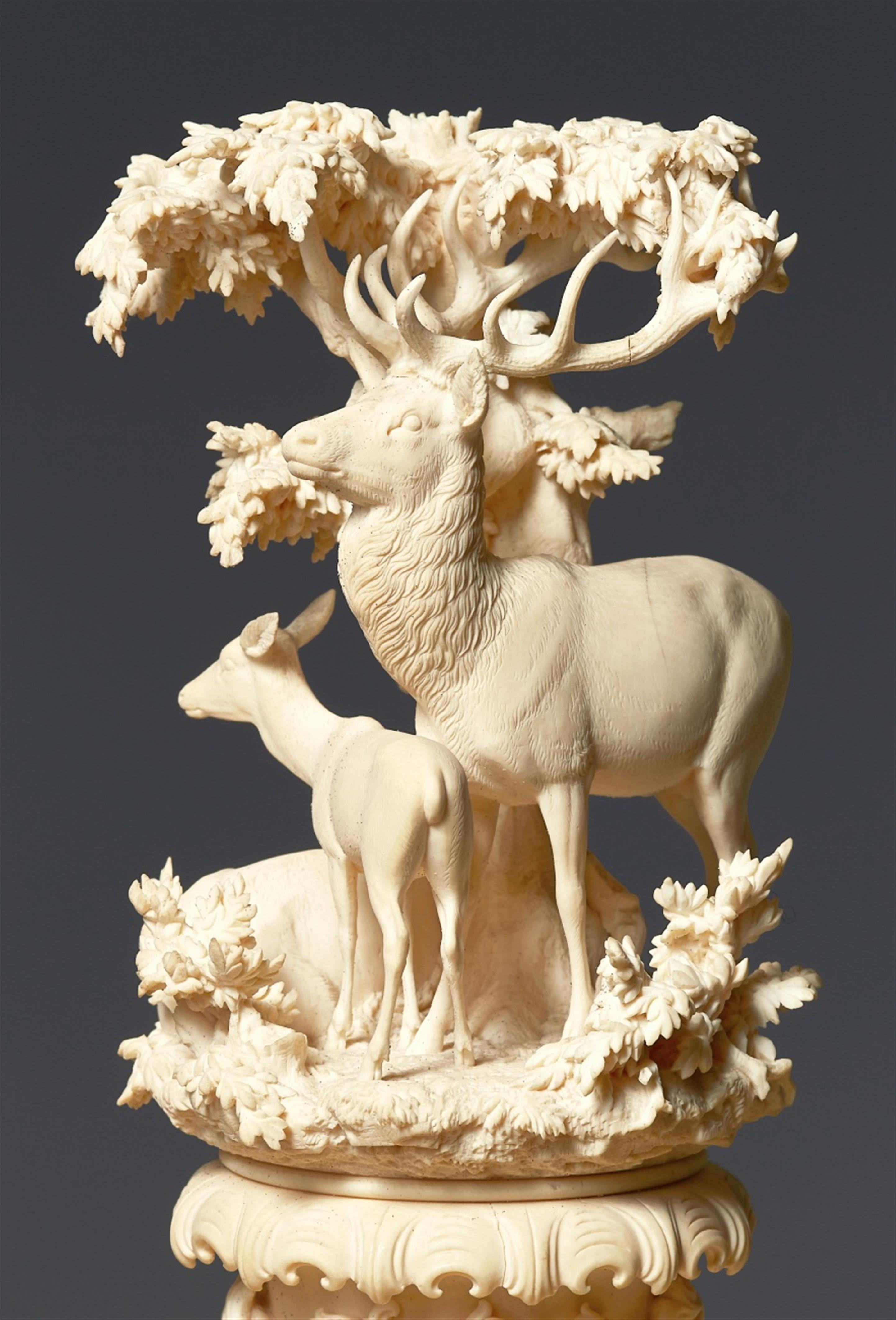 A magnificent carved ivory tankard with deer in the forest - image-4