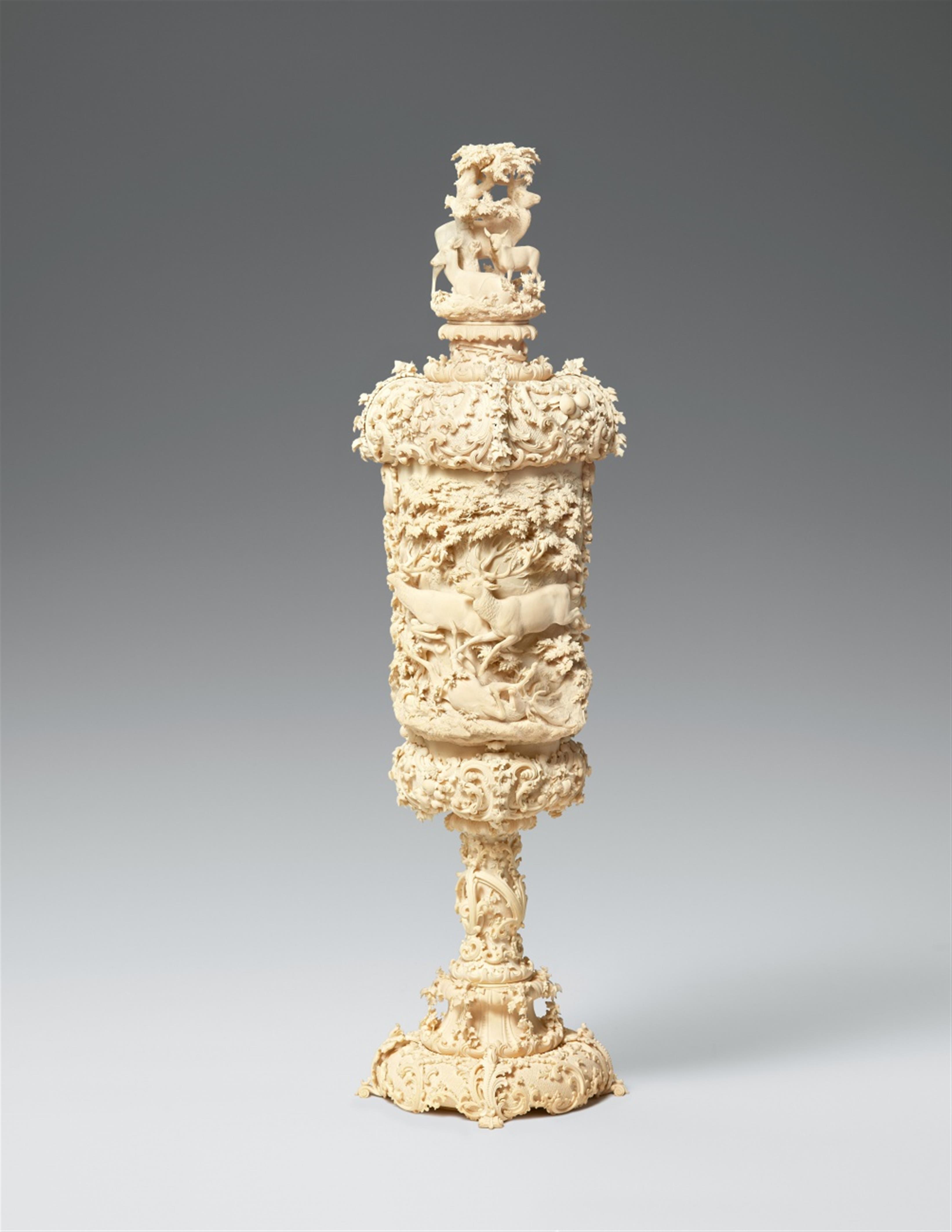 A magnificent carved ivory tankard with deer in the forest - image-1