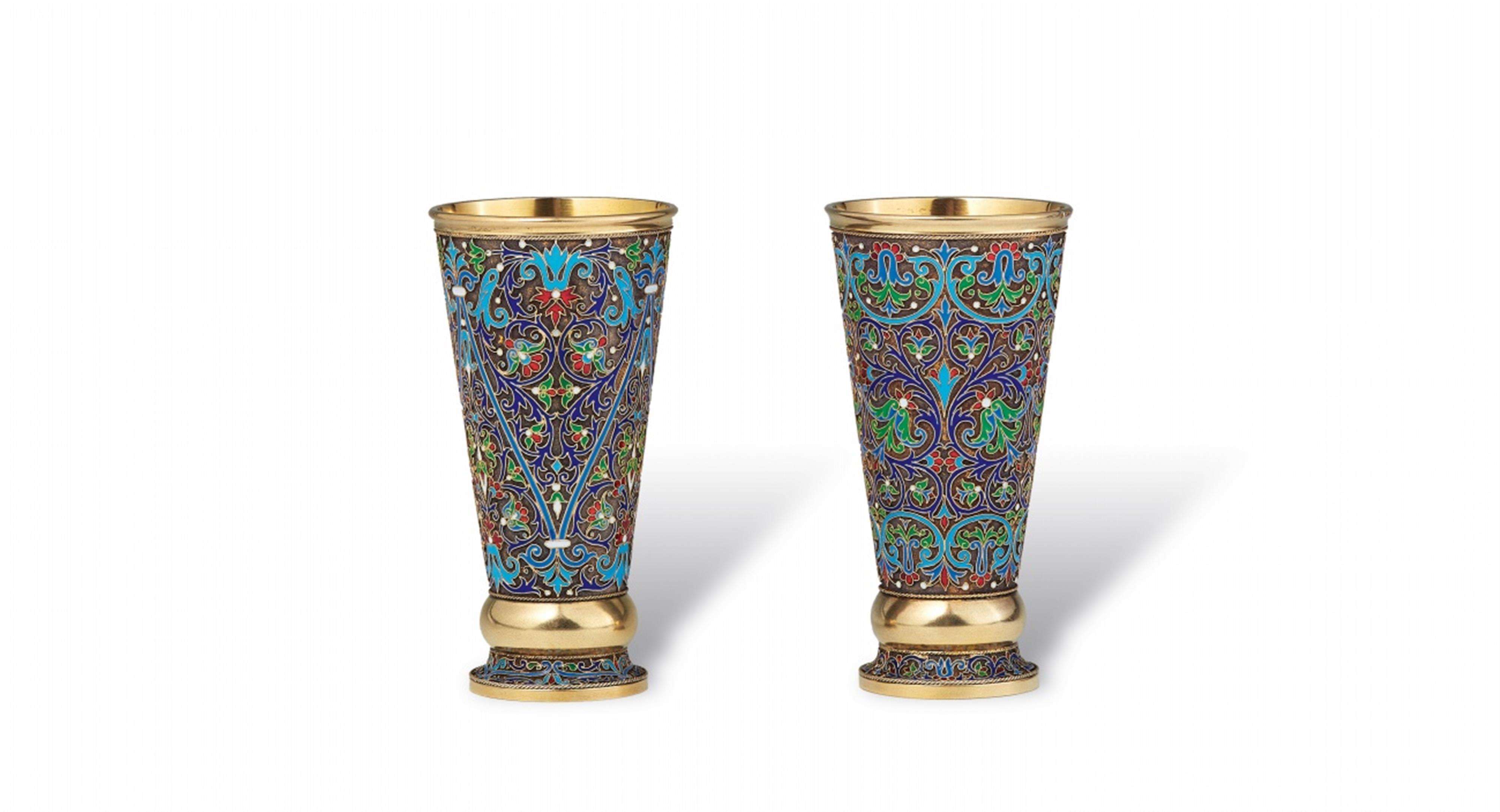 A pair of Russian silver-gilt cloisonné enamel goblets - image-1