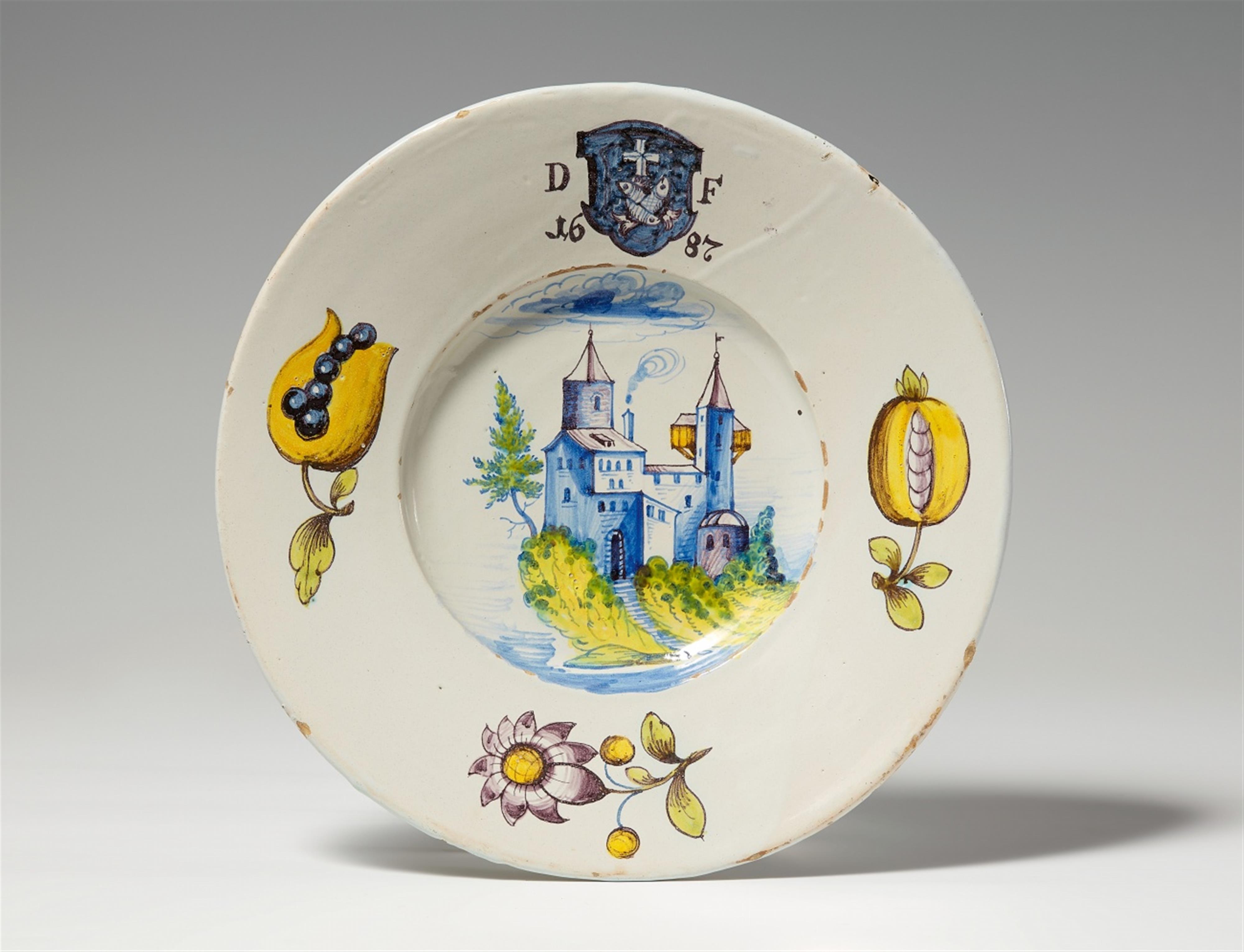 A Winterthur faience plate with an architectural motif - image-1