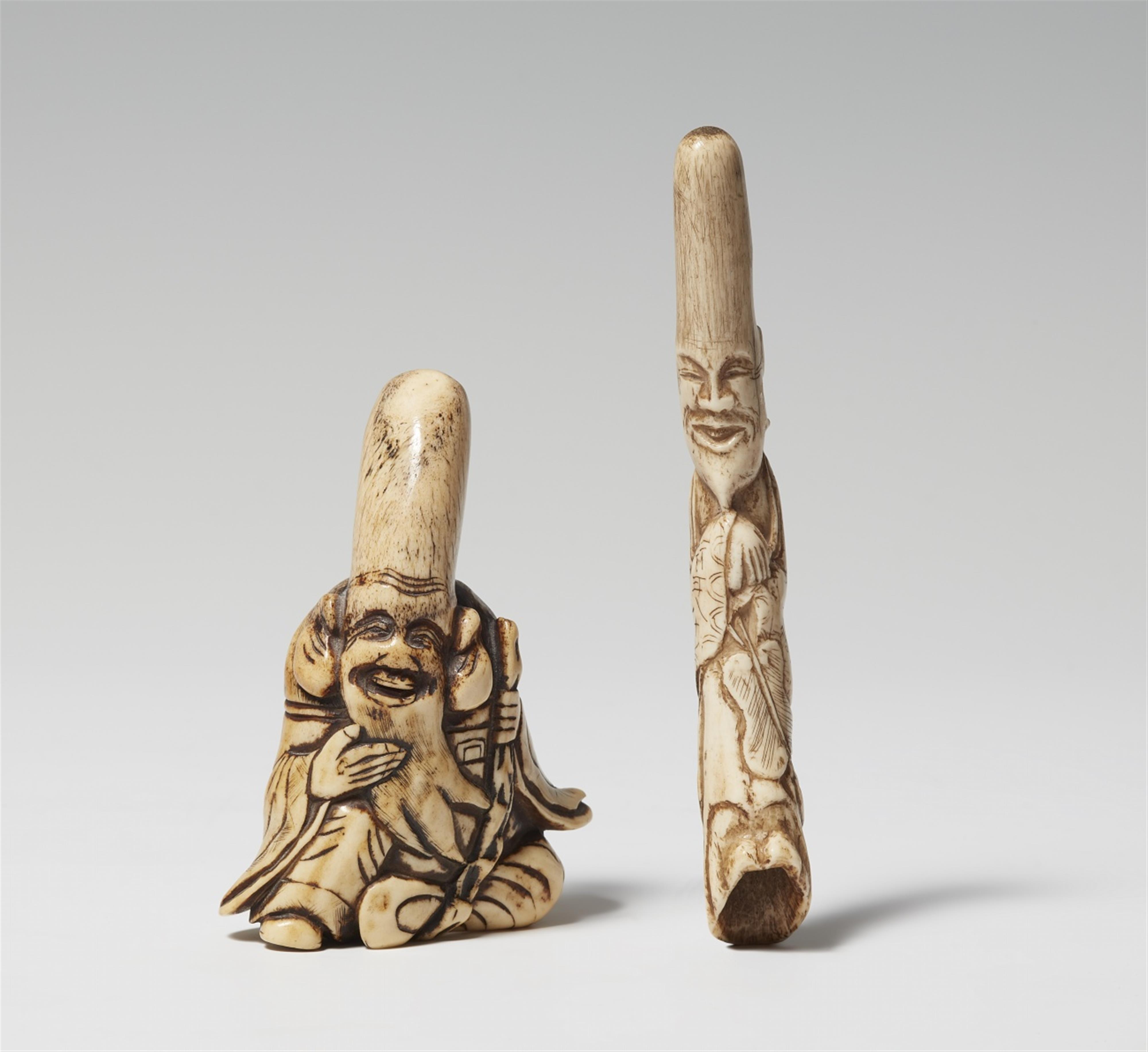 Zwei ungewöhnliche Netsuke. Hirschhorn. 19. Jh. - image-1