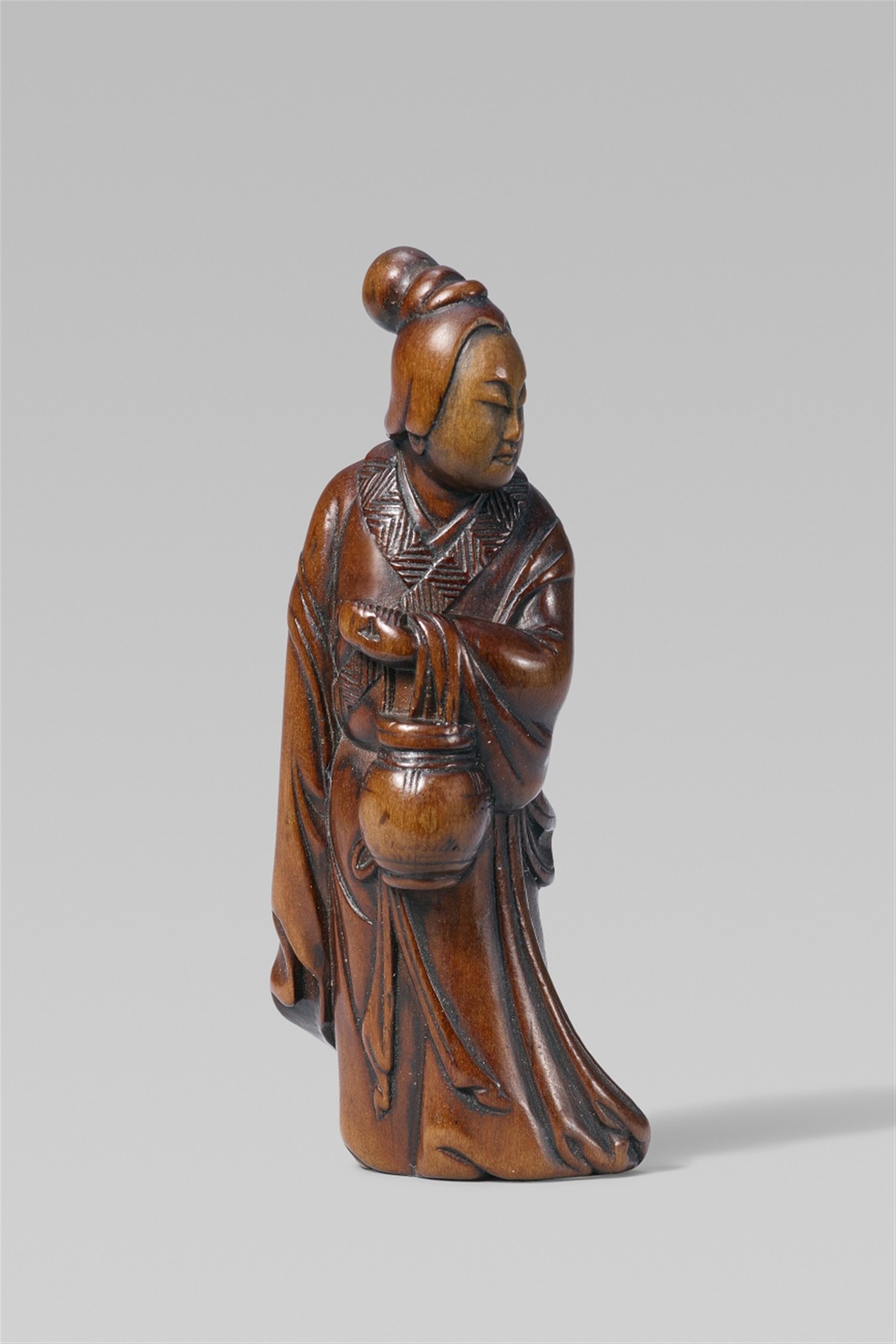 A good boxwood netsuke of a servant of Seiôbô. 18th century - image-1