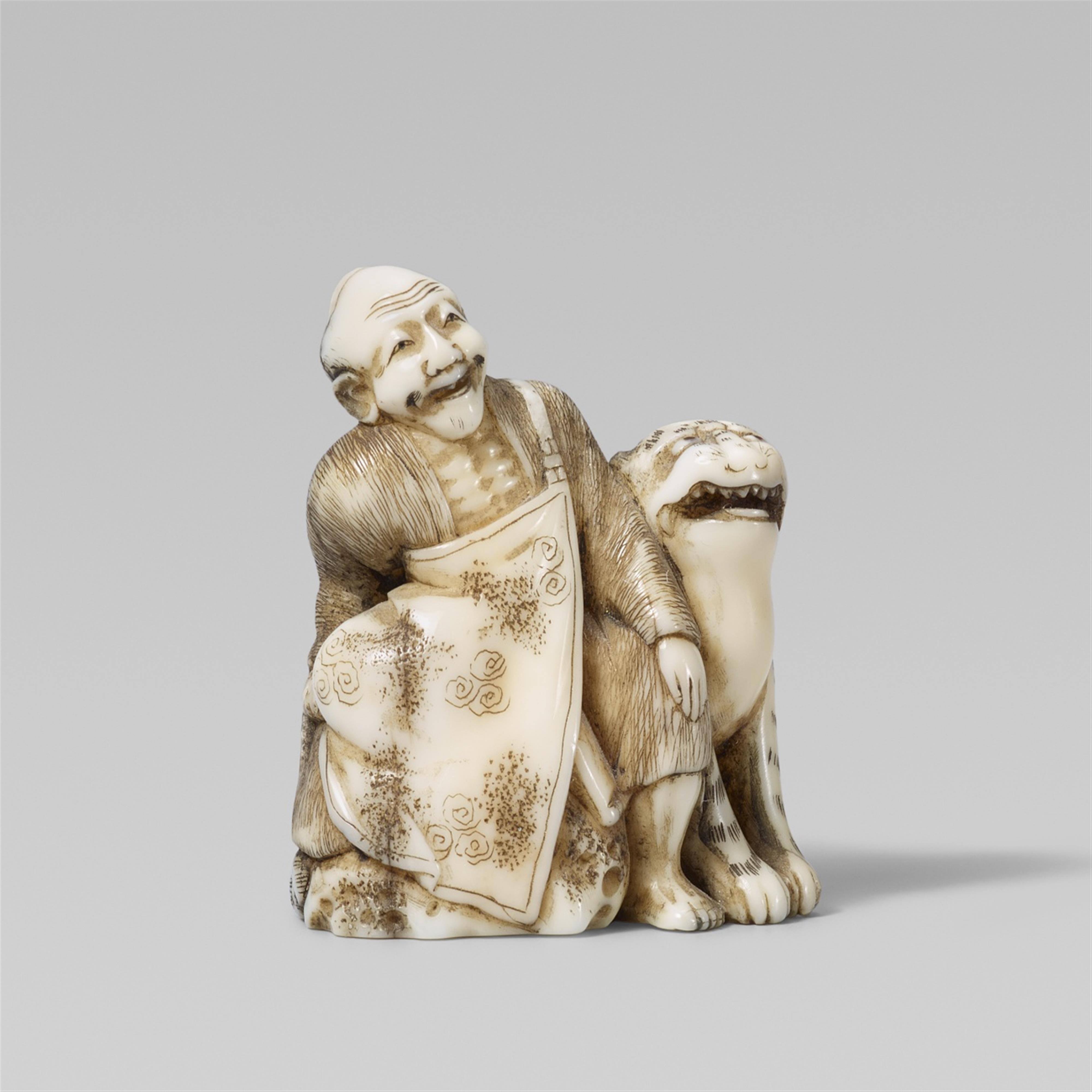 A walrus tusk netsuke of Bunkan Zenshi. Second half 19th century - image-1