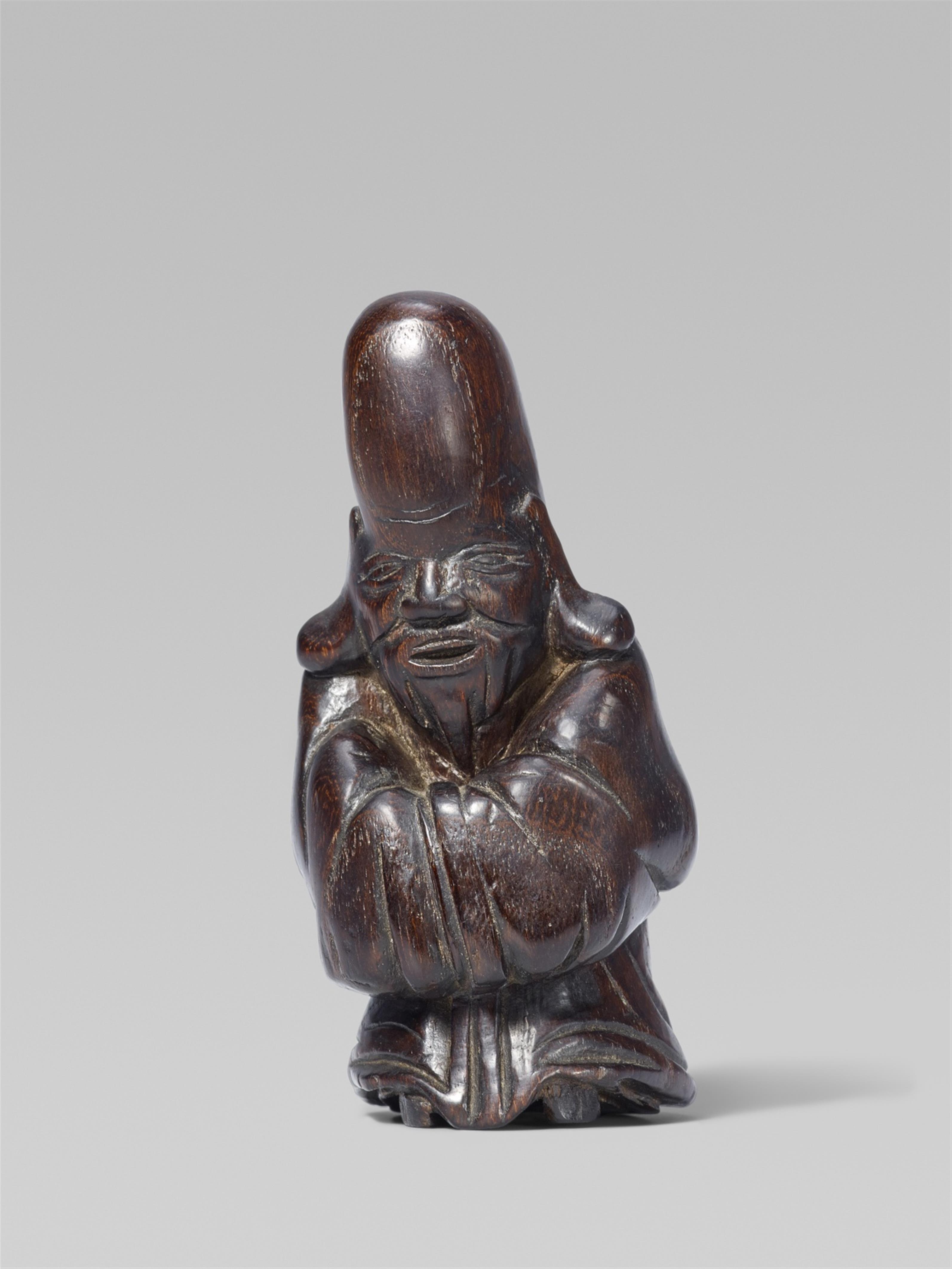 A wood netsuke of Fukurokuju, by Tamahiko. 19th century - image-1