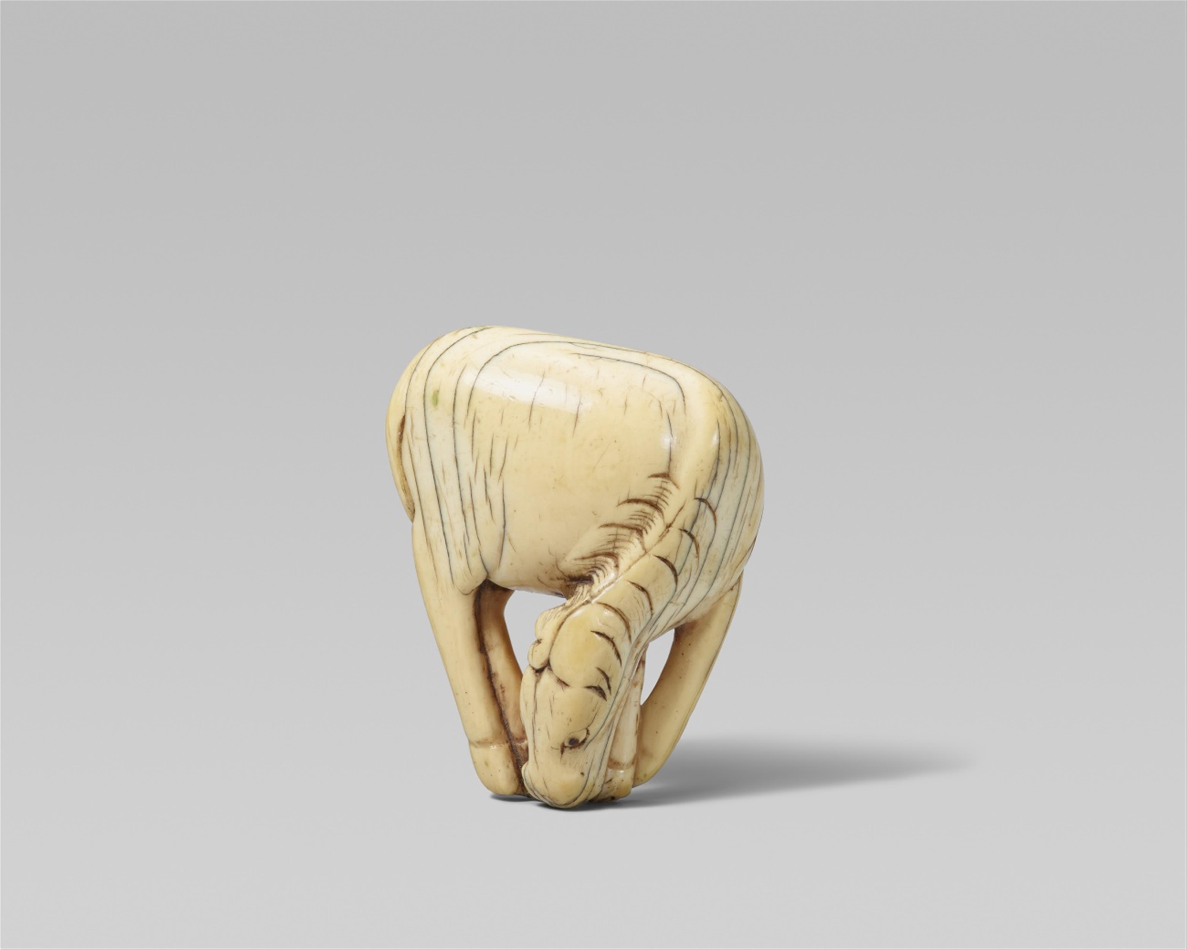 A small ivory netsuke of a grazing horse. Late 18th/early 19th century - image-1