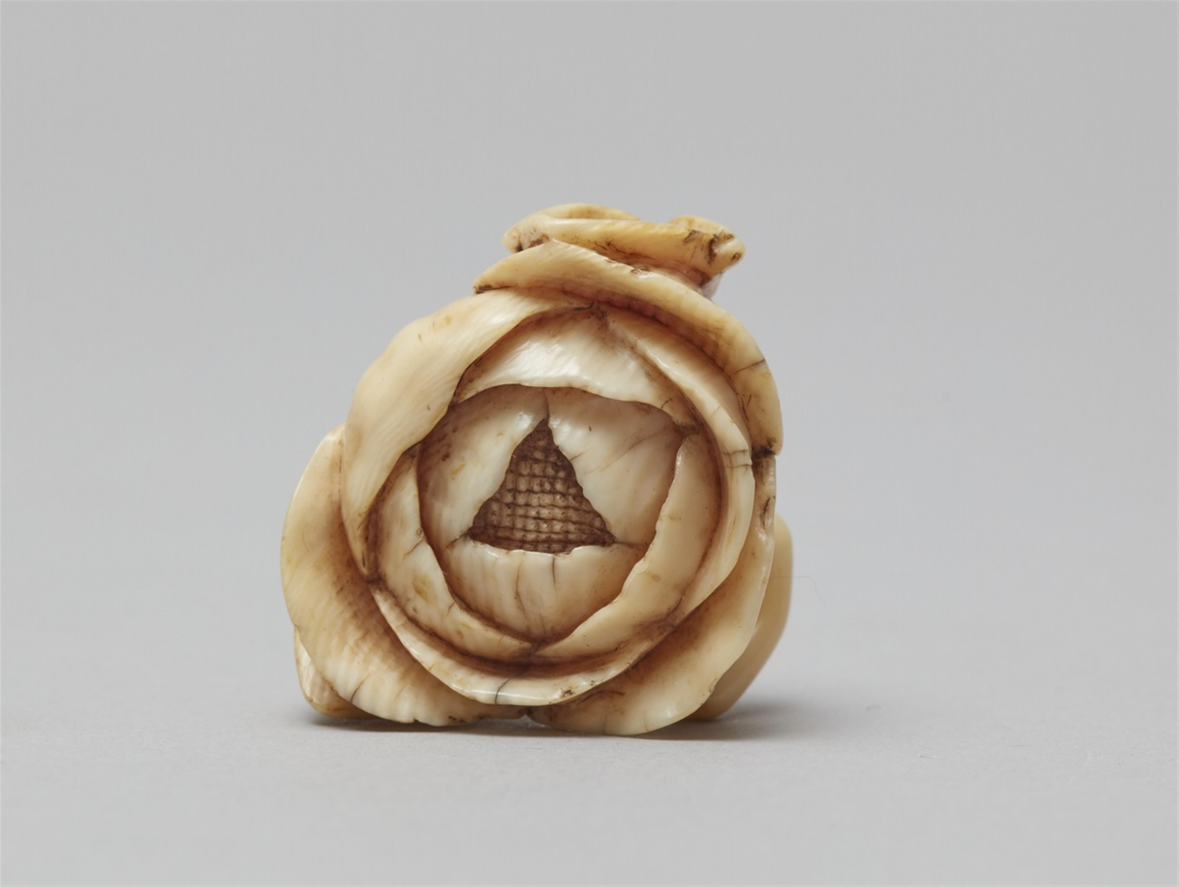 A small ivory netsuke of a peony blossom. Second half 19th century - image-2