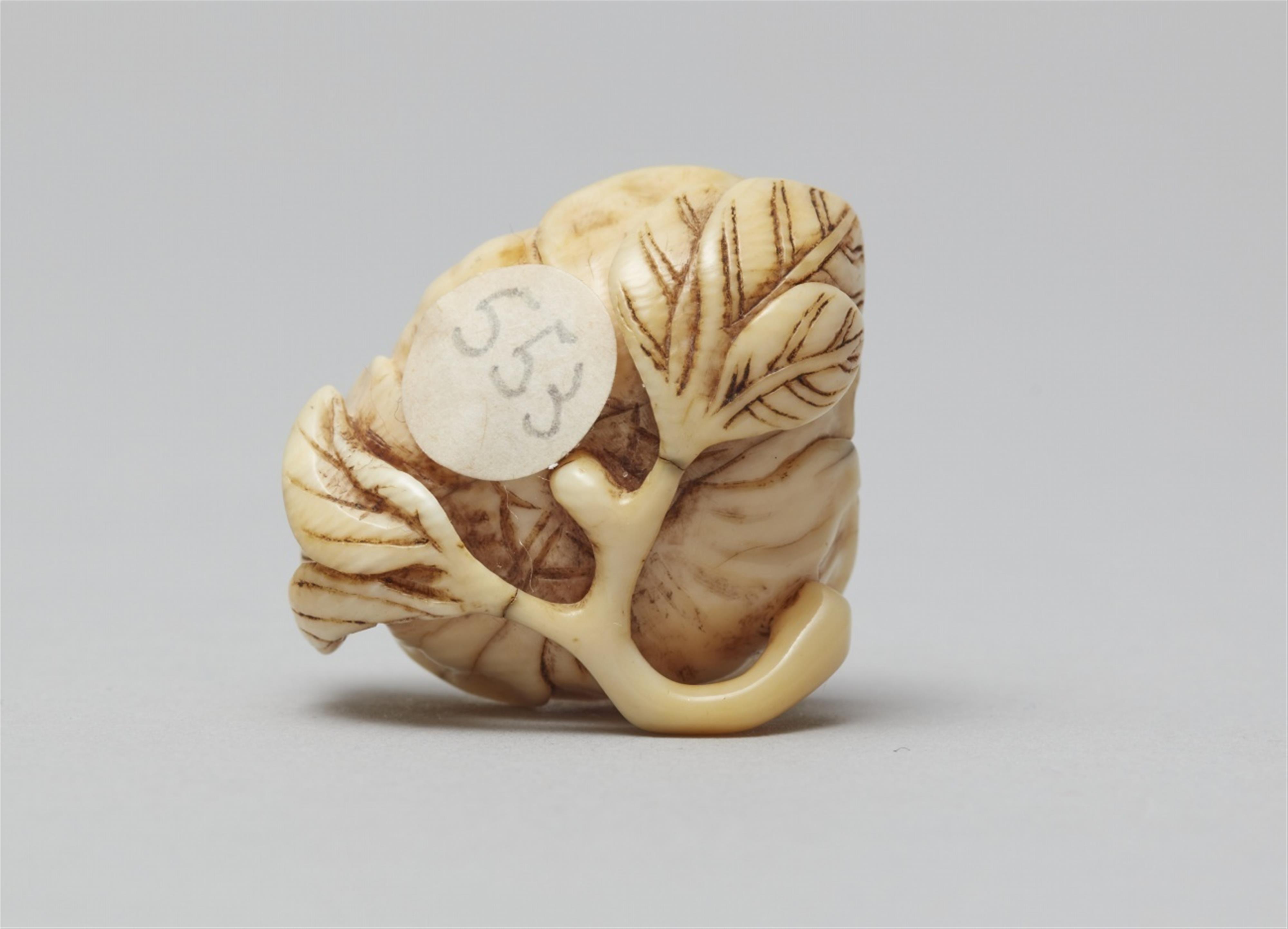 A small ivory netsuke of a peony blossom. Second half 19th century - image-6