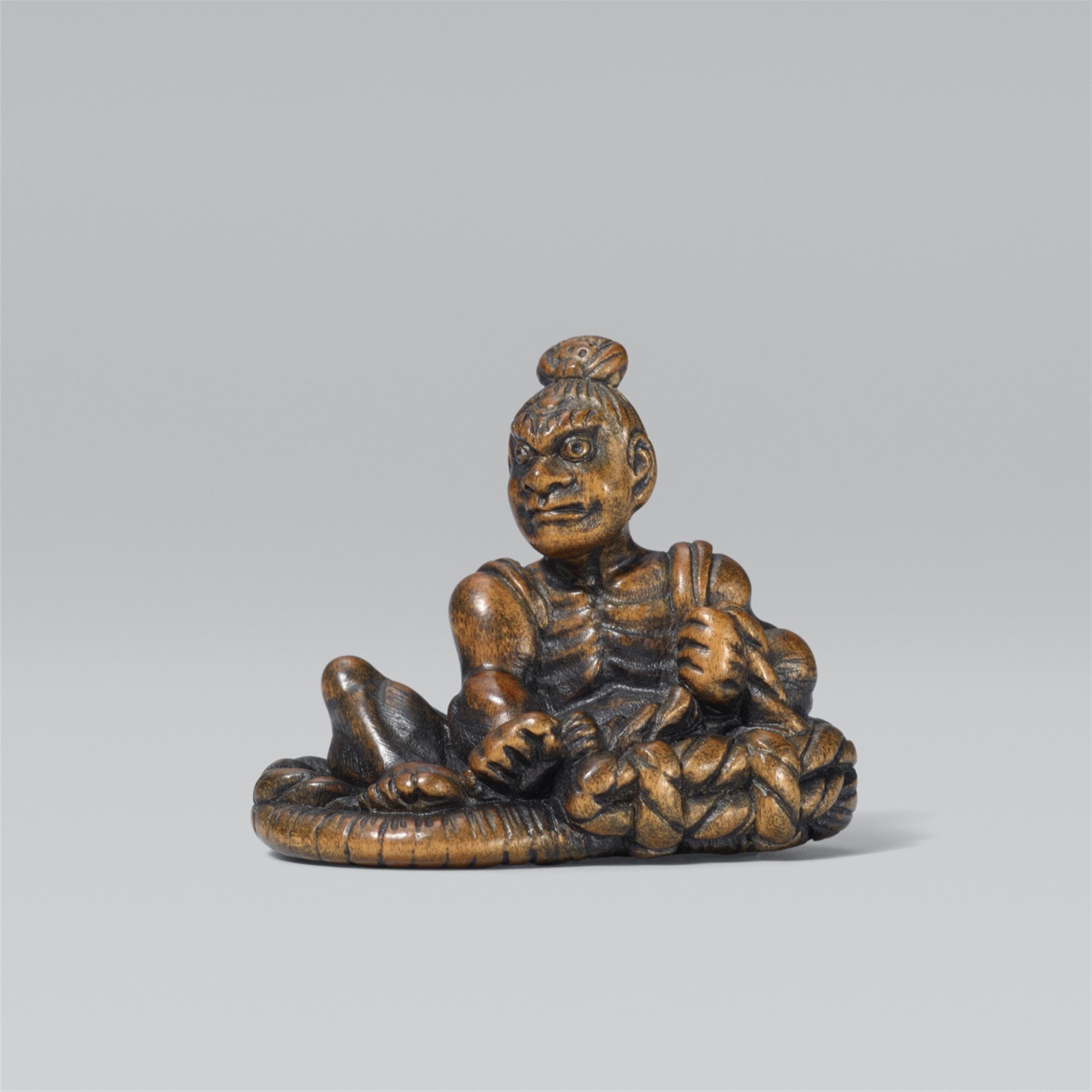 Nio on a sandal. Boxwood. 19th century - image-1