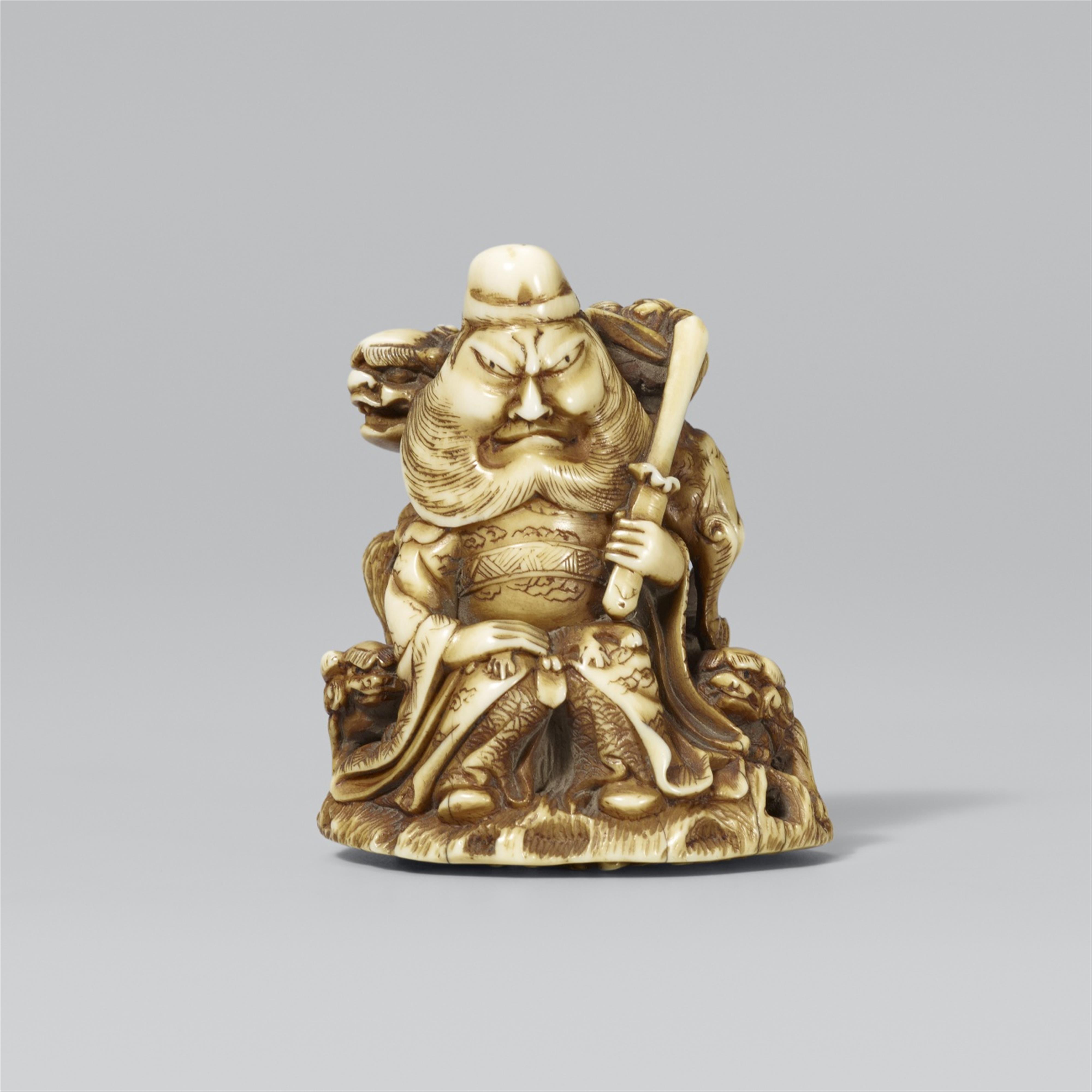 Shoki and a shishi. Ivory. Second half 19th century - image-1