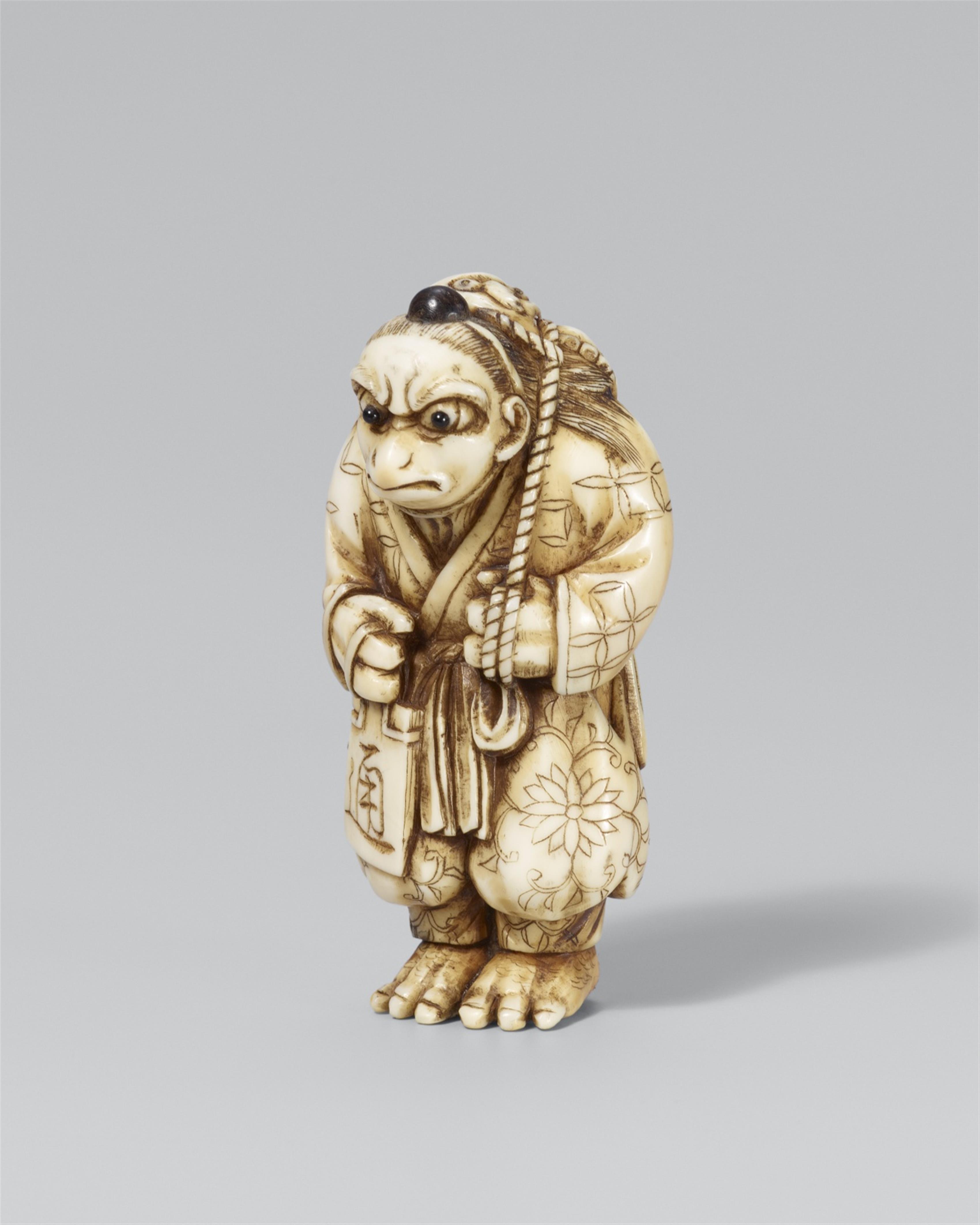 Karasu-Tengu with an octopus. Ivory - image-1