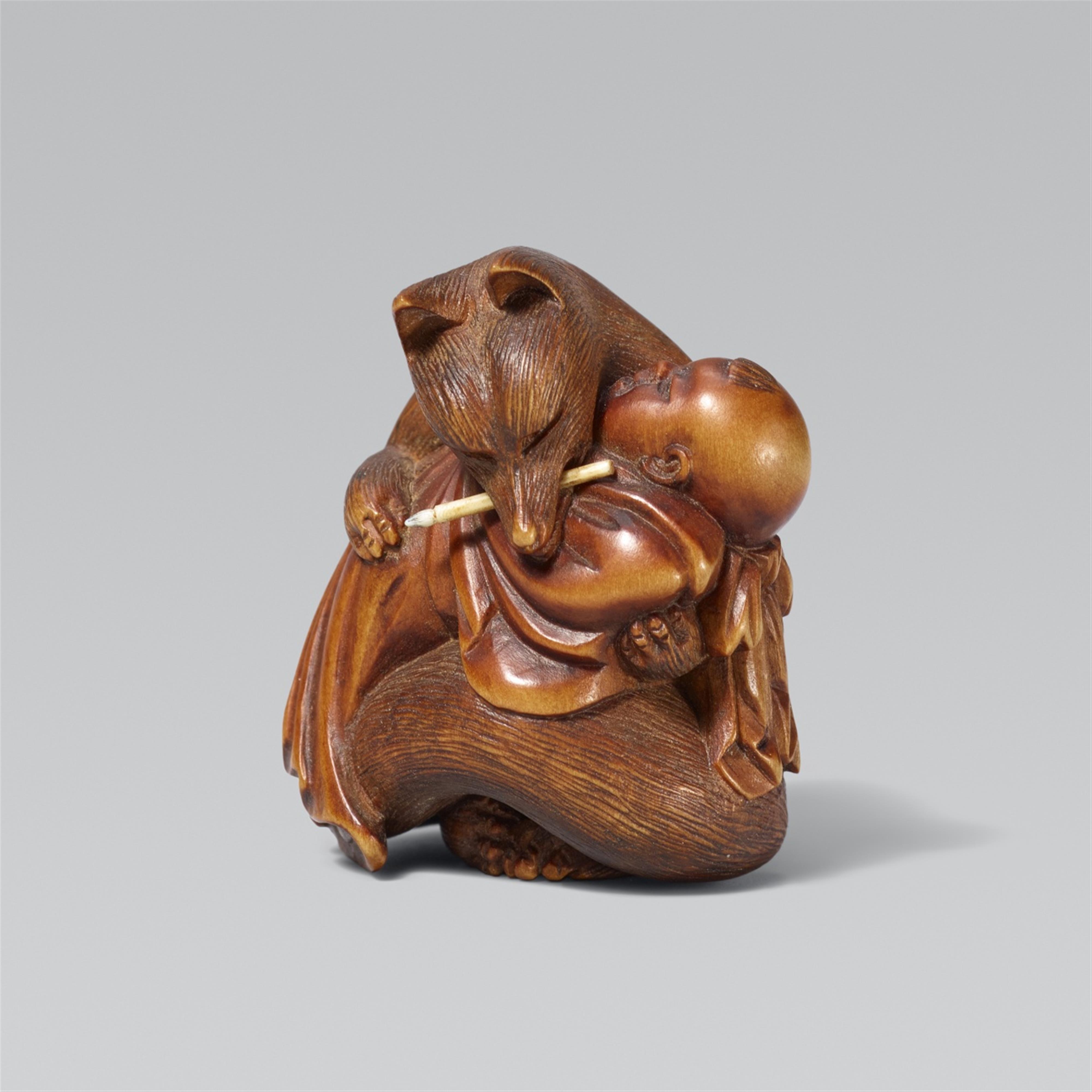 Kuzunoha with her child. Boxwood. 19th century - image-1