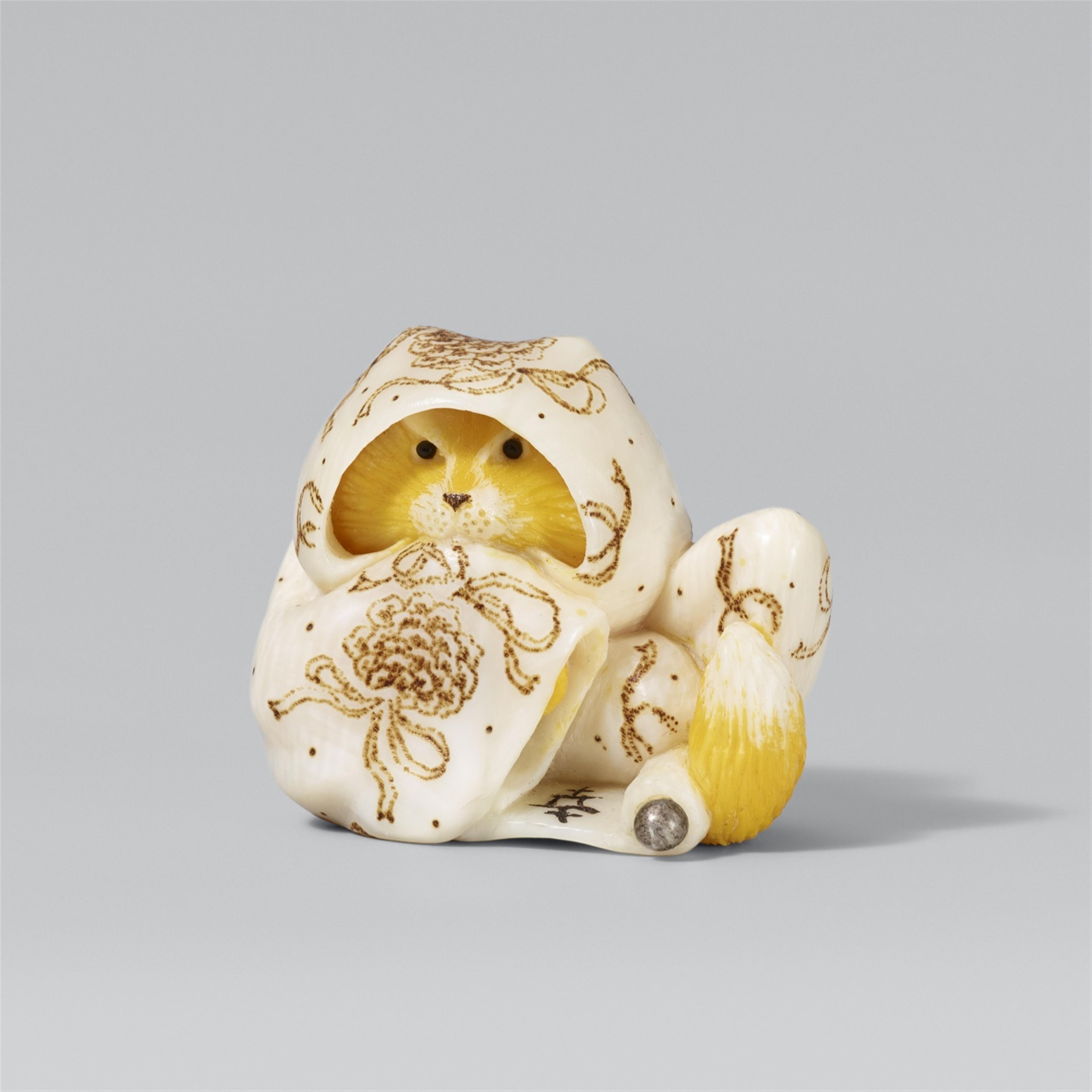 A fine mammoth-ivory netsuke of a fox monk by Alexander Derkachenko - image-1