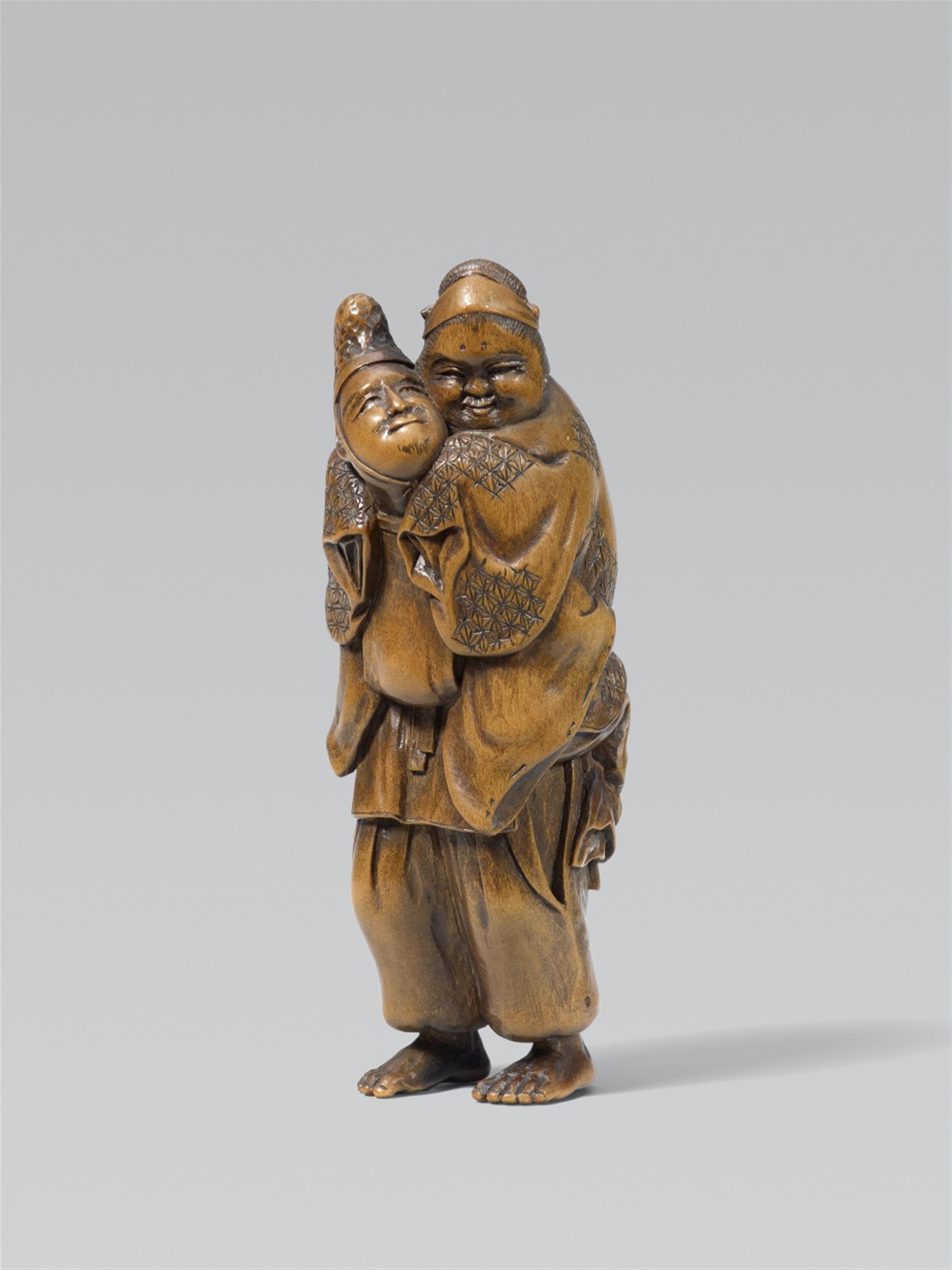 Daimyo carrying an okame. Boxwood - image-1