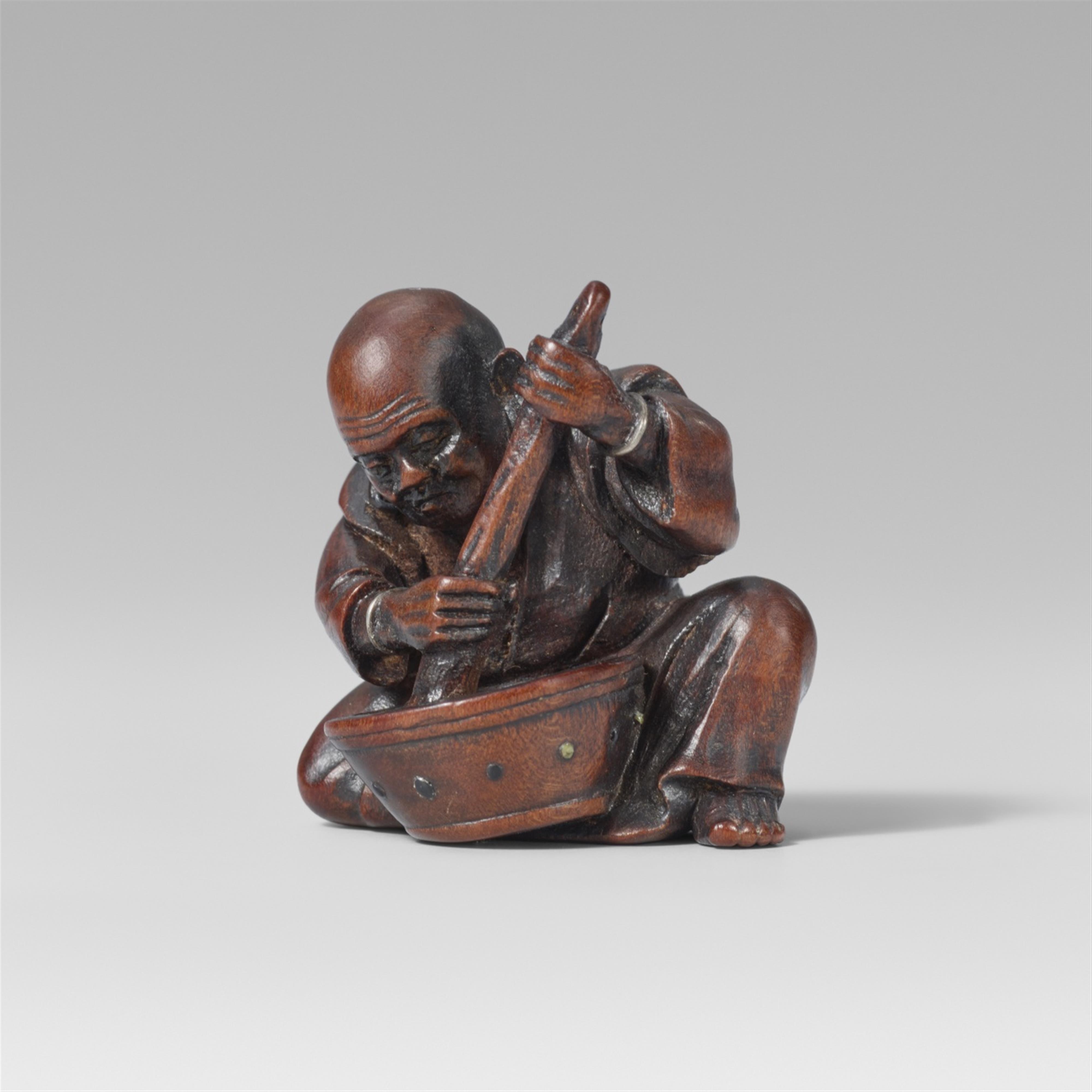 Farmer stirring mochi dough. Boxwood and bone. Second half 19th century - image-1