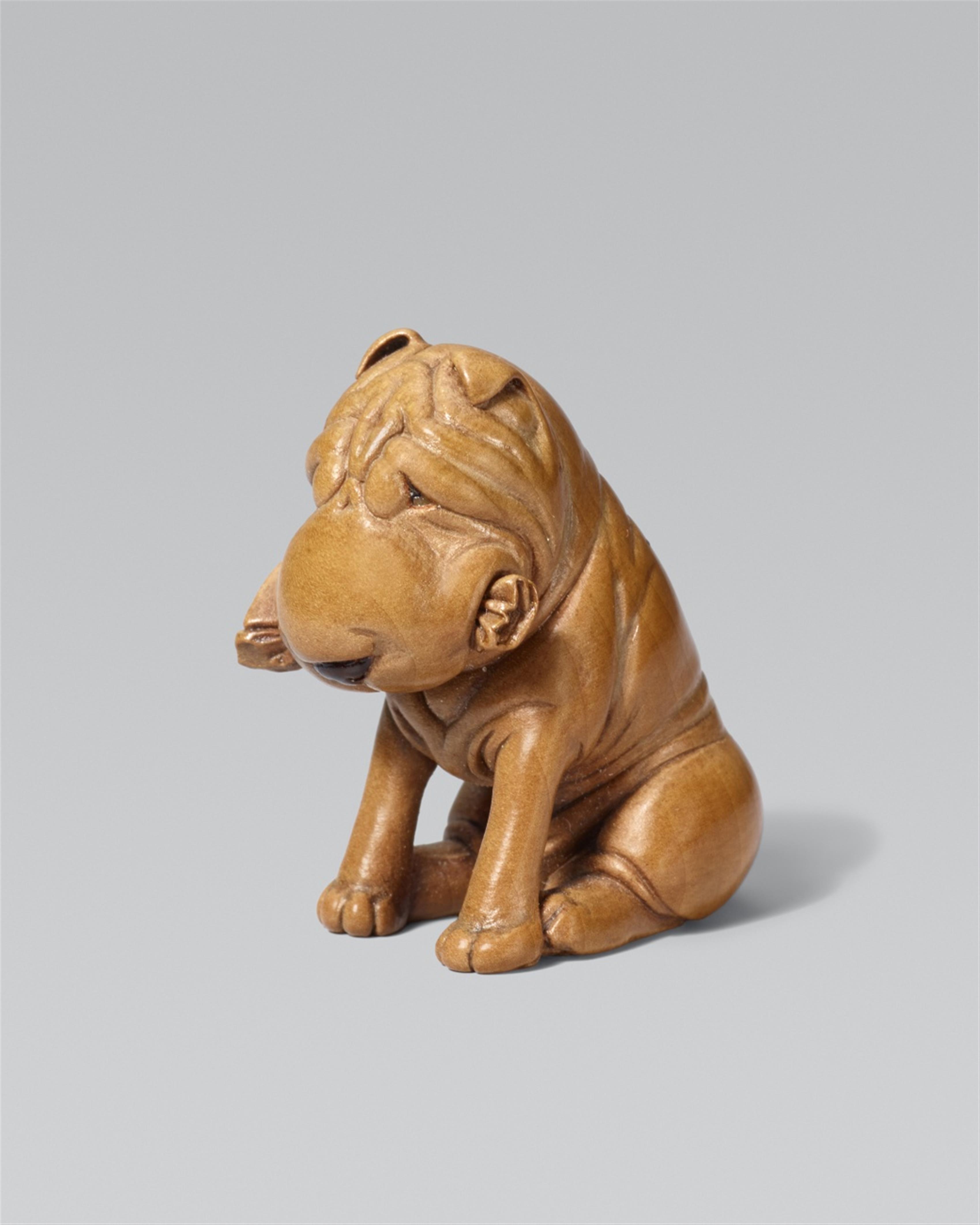 Sitzender Shar Pei. Buchsbaum. 21. Jh. - image-1