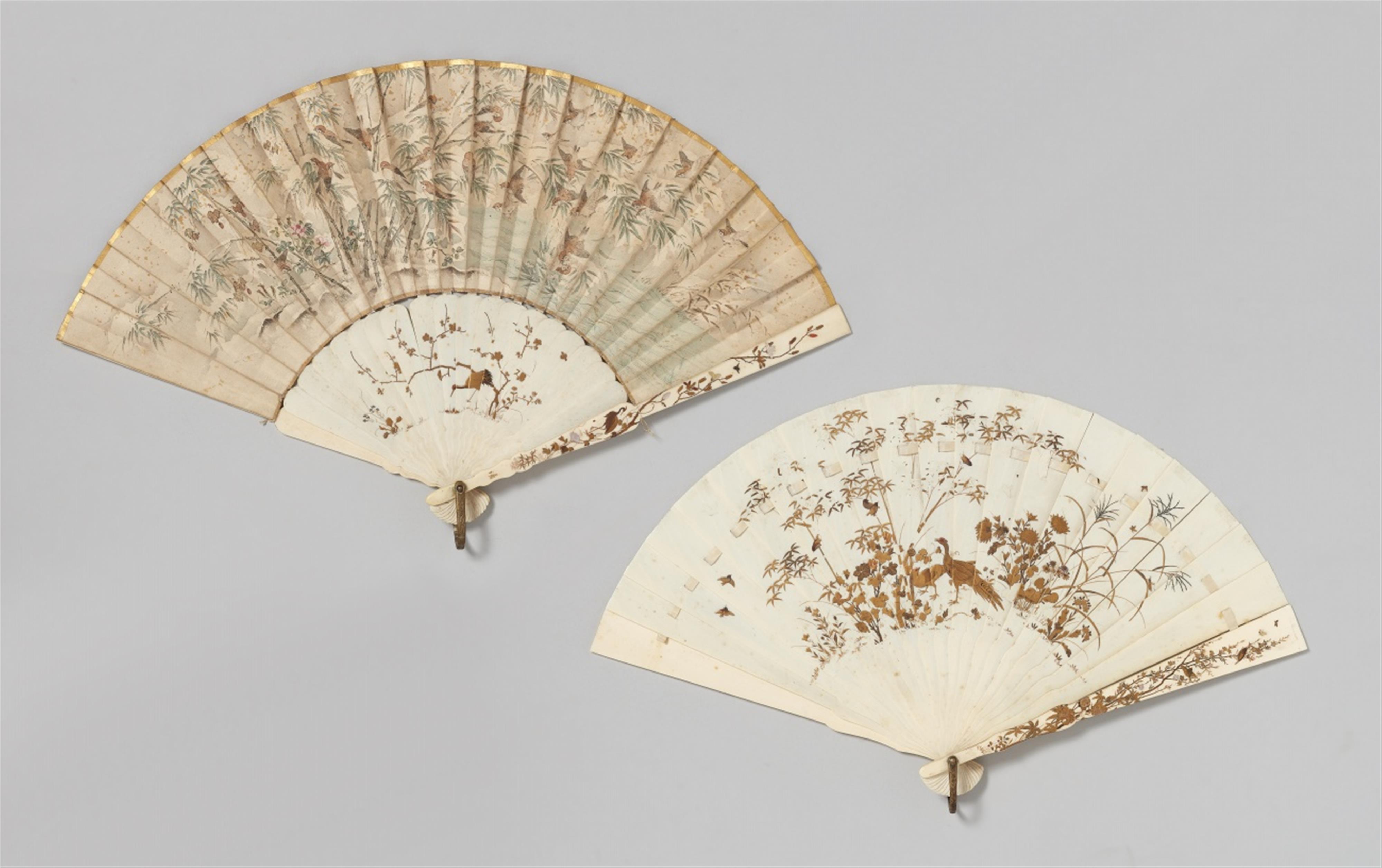 Two ivory export fans. Around 1880 - image-1