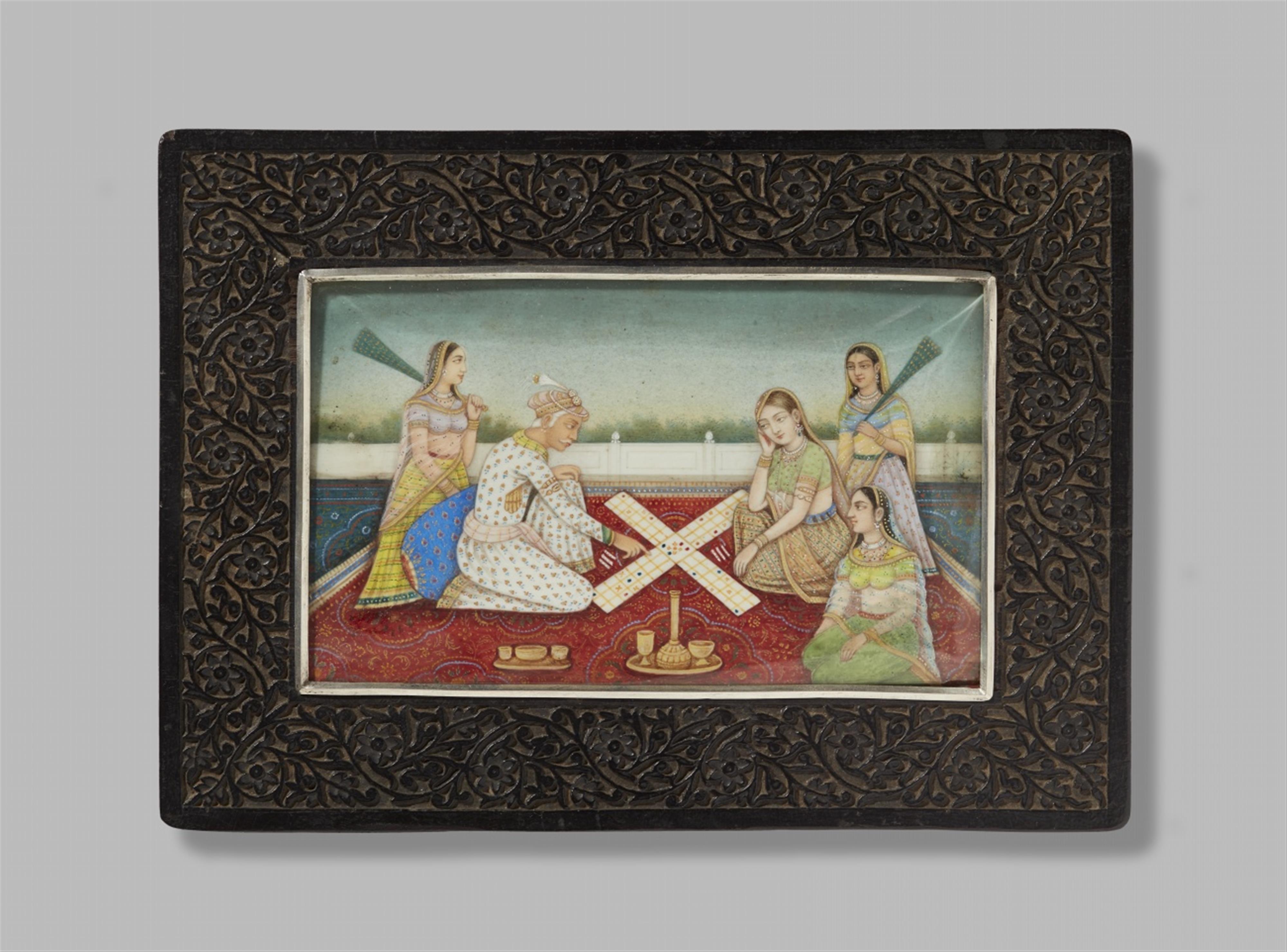A miniature painting on ivory in a blackwood easel frame. Late 19th century - image-1