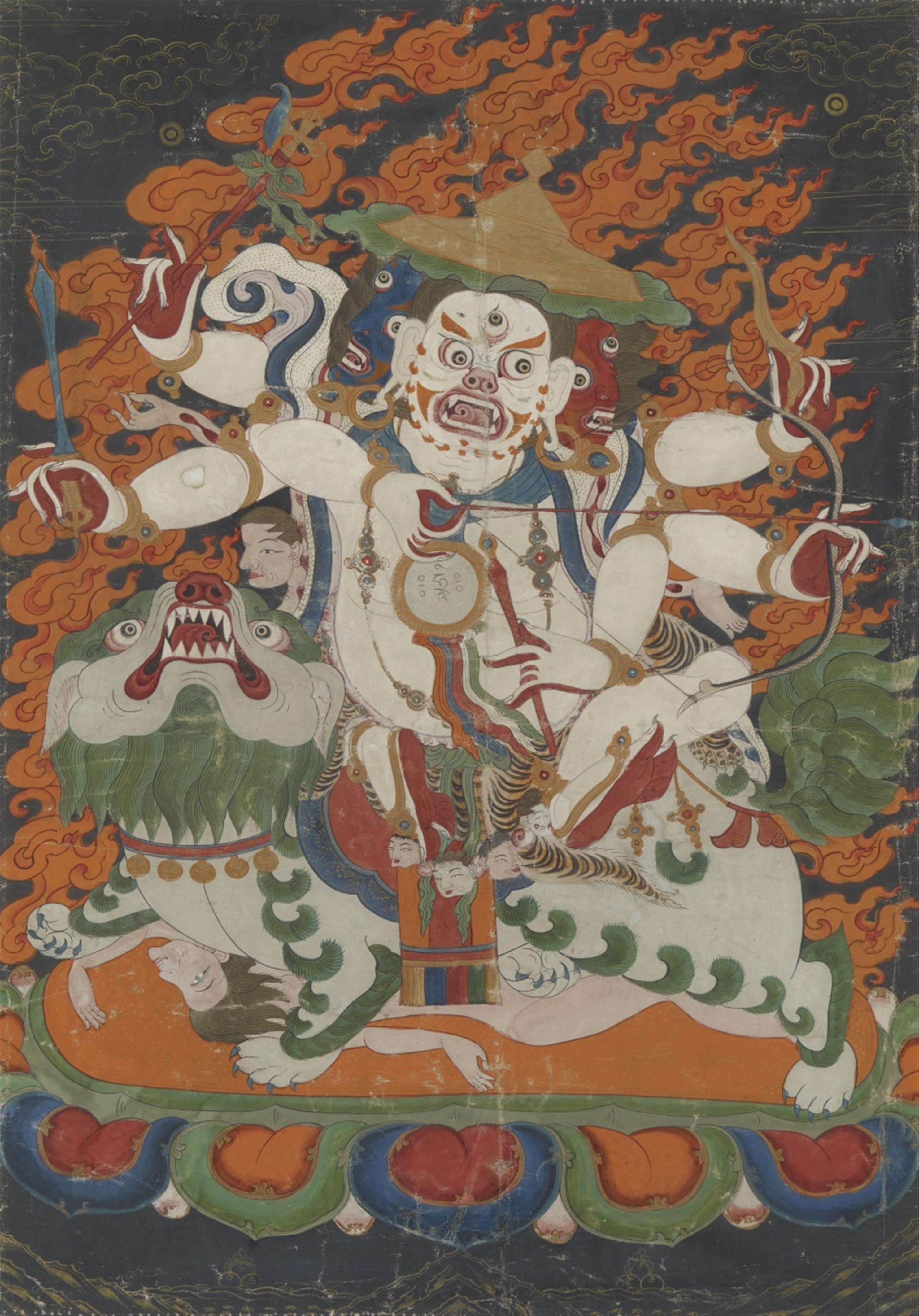 A Sinotibetan black-ground thangka of Pehar. 19th century - image-1