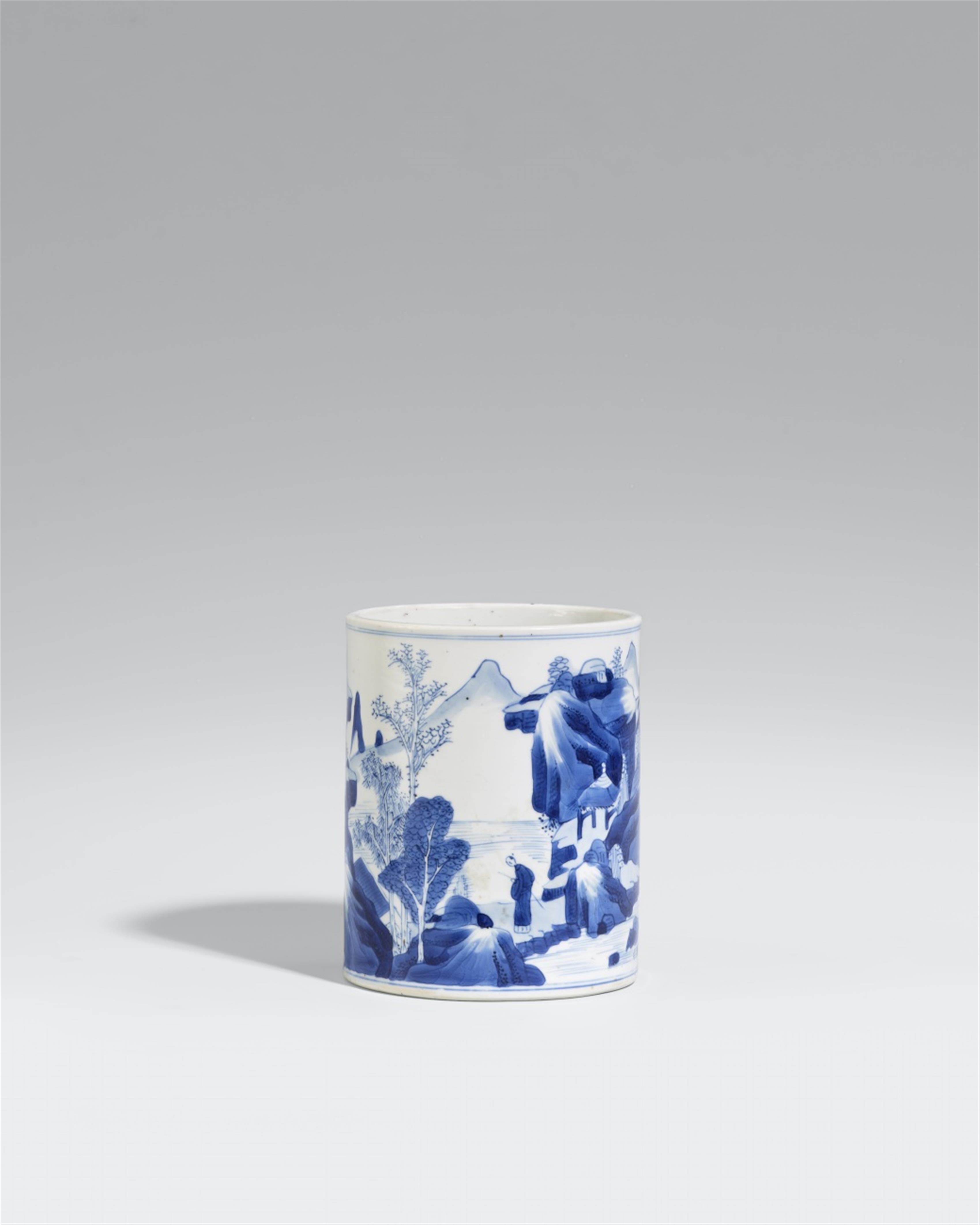 A blue and white brushpot (bitong). Kangxi period (1662-1722) - image-1