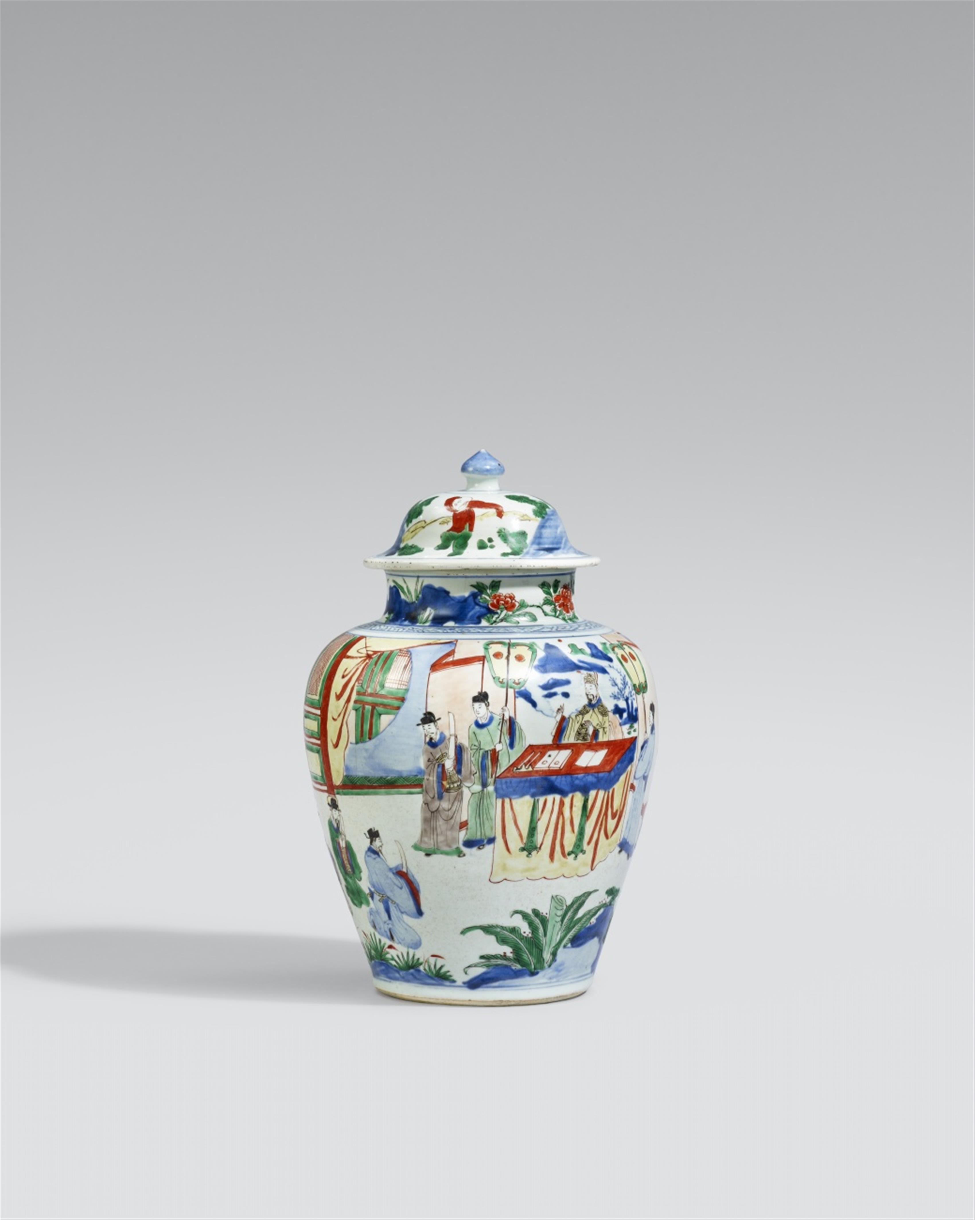 A wucai jar and cover. Transitional period, around 1640 - image-1