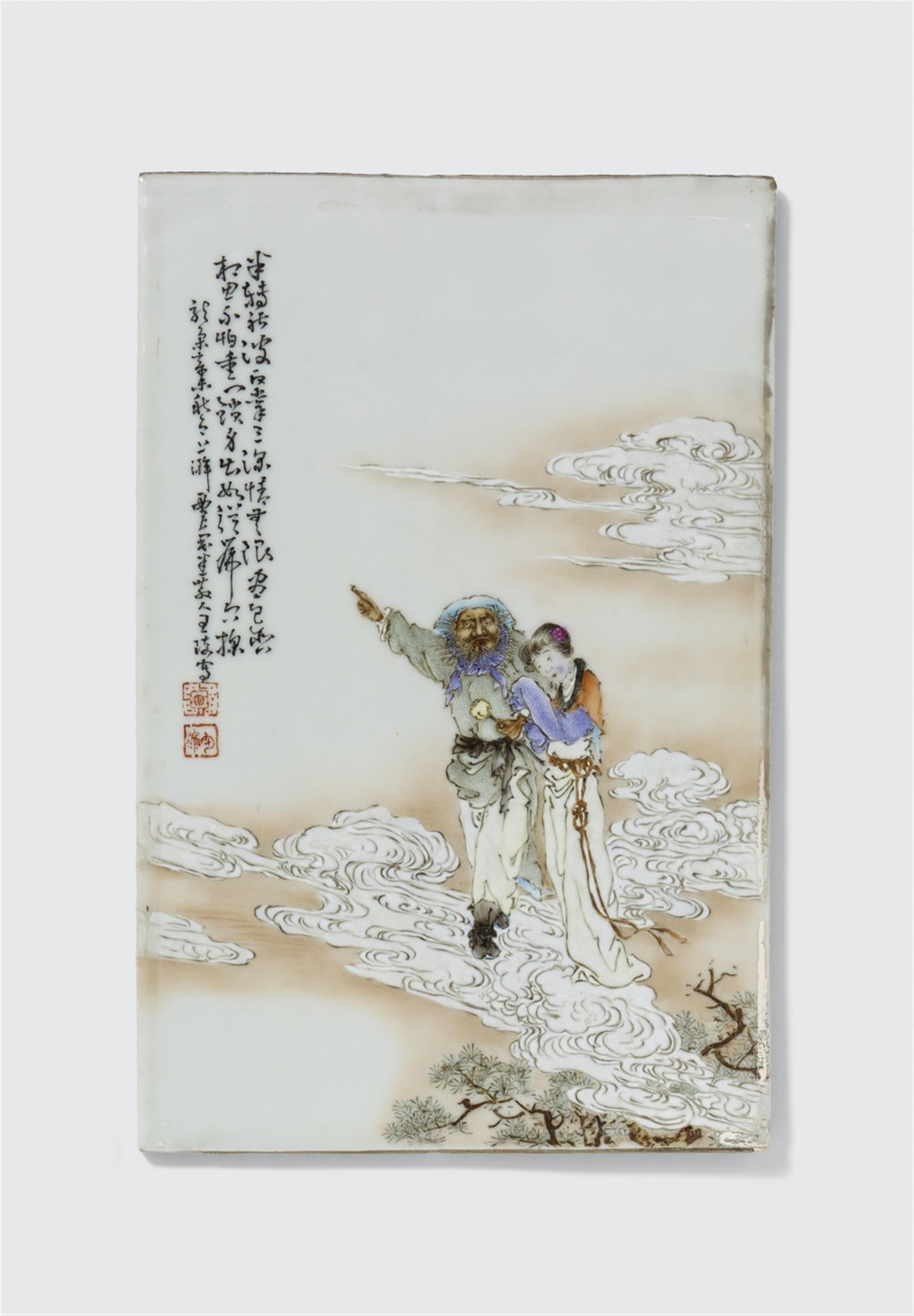 A fencai rectangular plaque depicting Zhong Kui. Dated 1931 - image-1