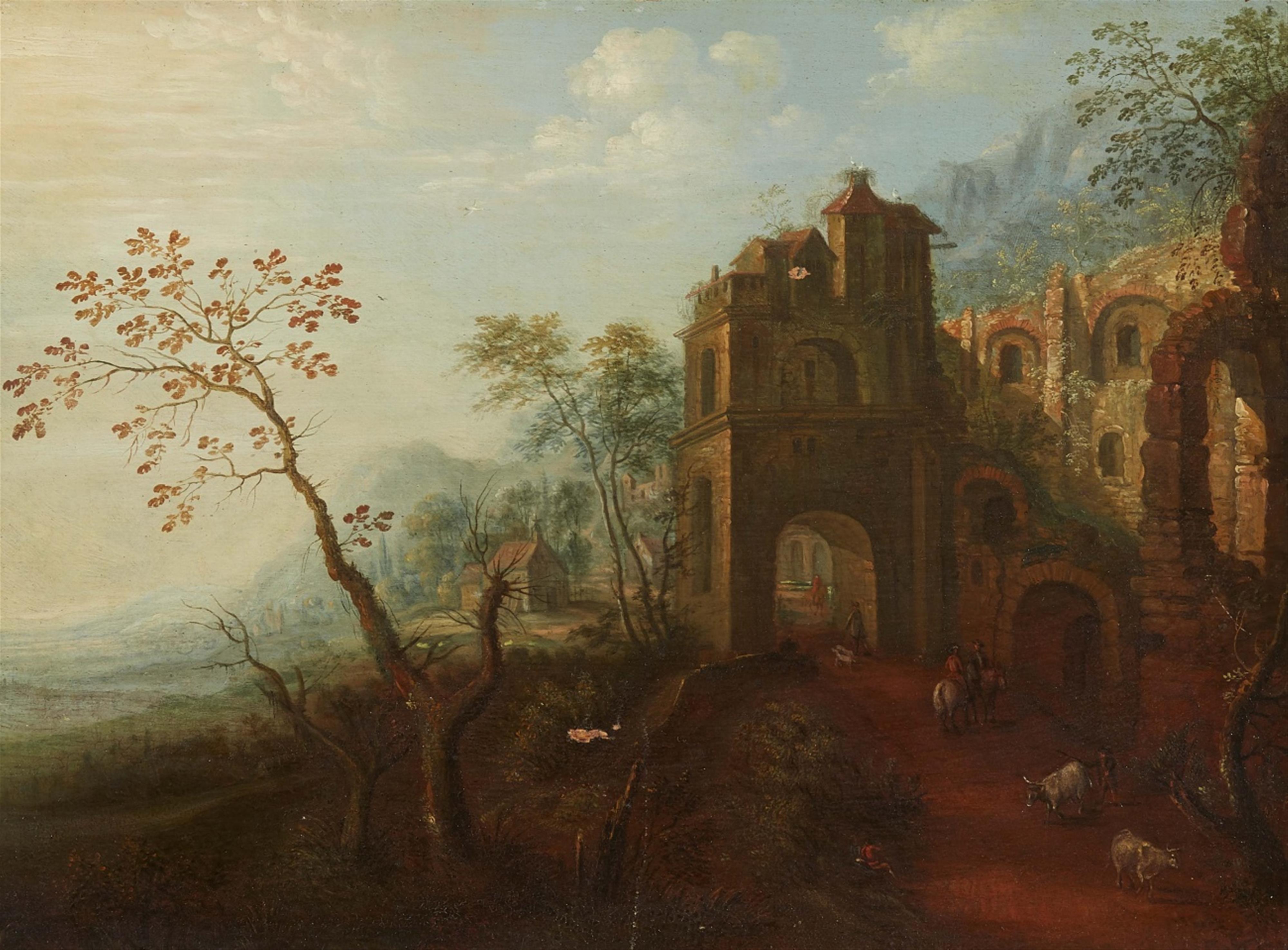 Deutscher Künstler des 18. Jahrhunderts - Landschaft mit Architekturruine und Hirten - image-1