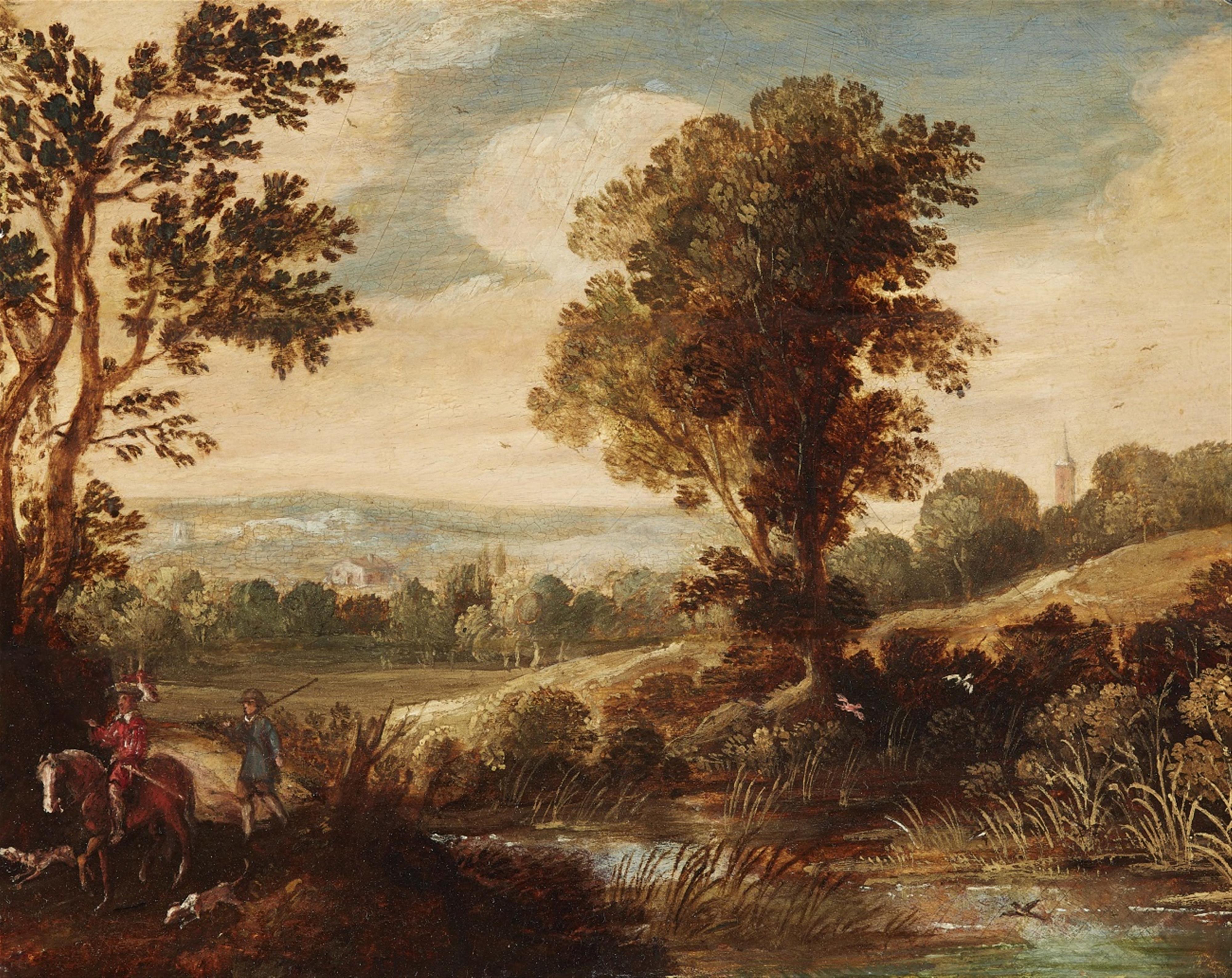 Flämischer Meister des 17. Jahrhunderts - Bewaldete Landschaft mit Reiter und Hunden - image-1