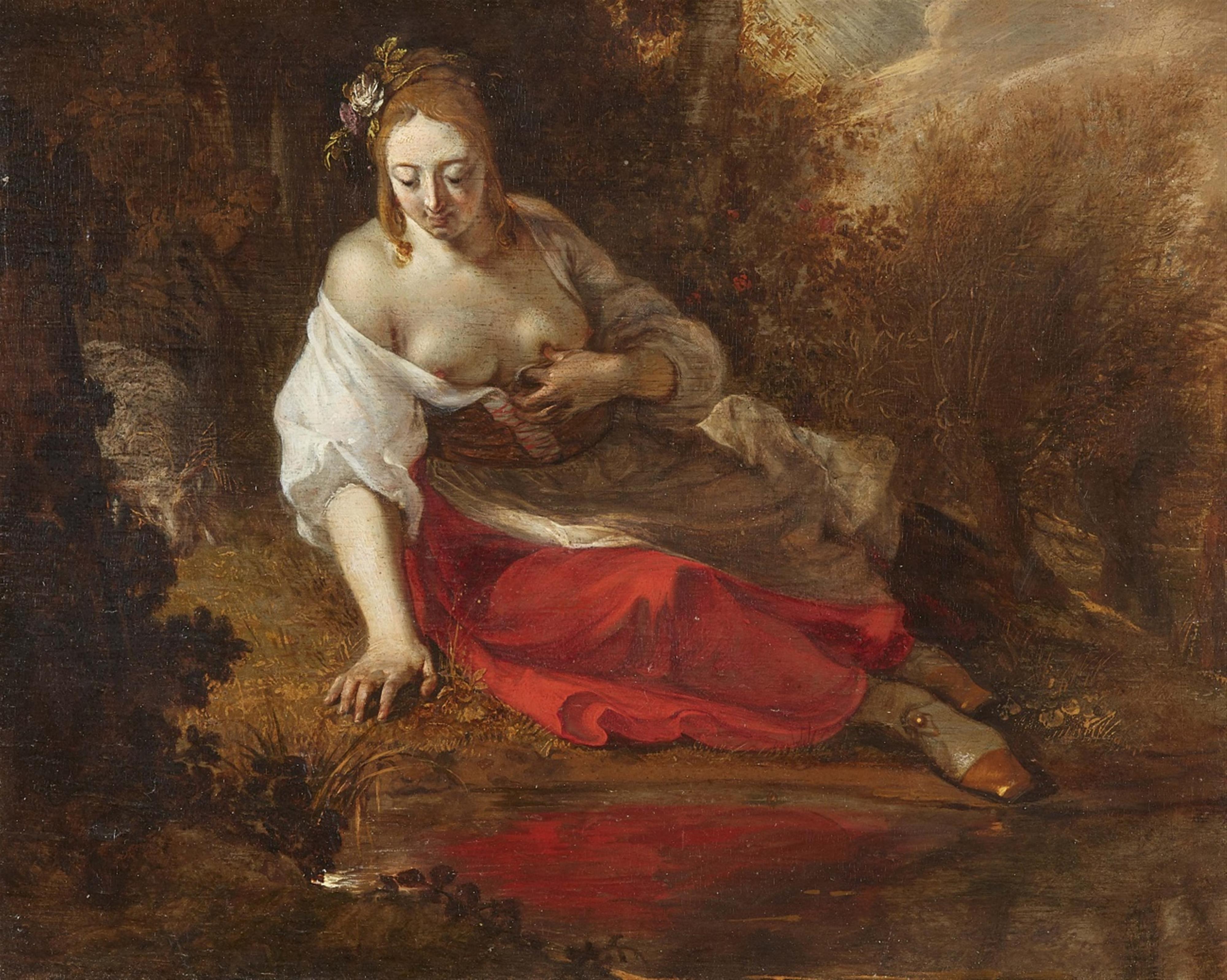 Flemish School 17th century - Lady Sitting by a Stream - image-1