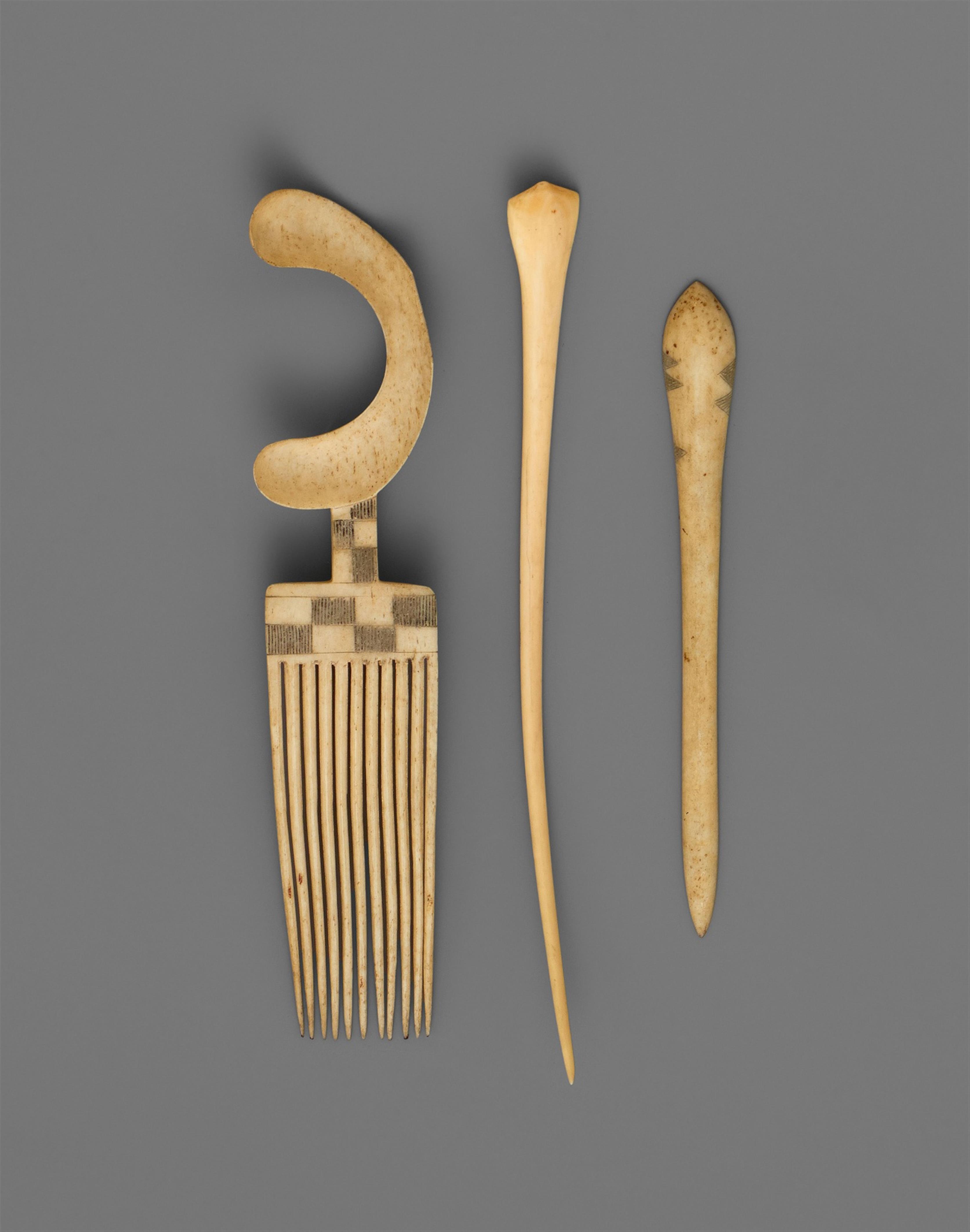 TWO SNUFF SPOONS AND A HAIR PIN - image-1