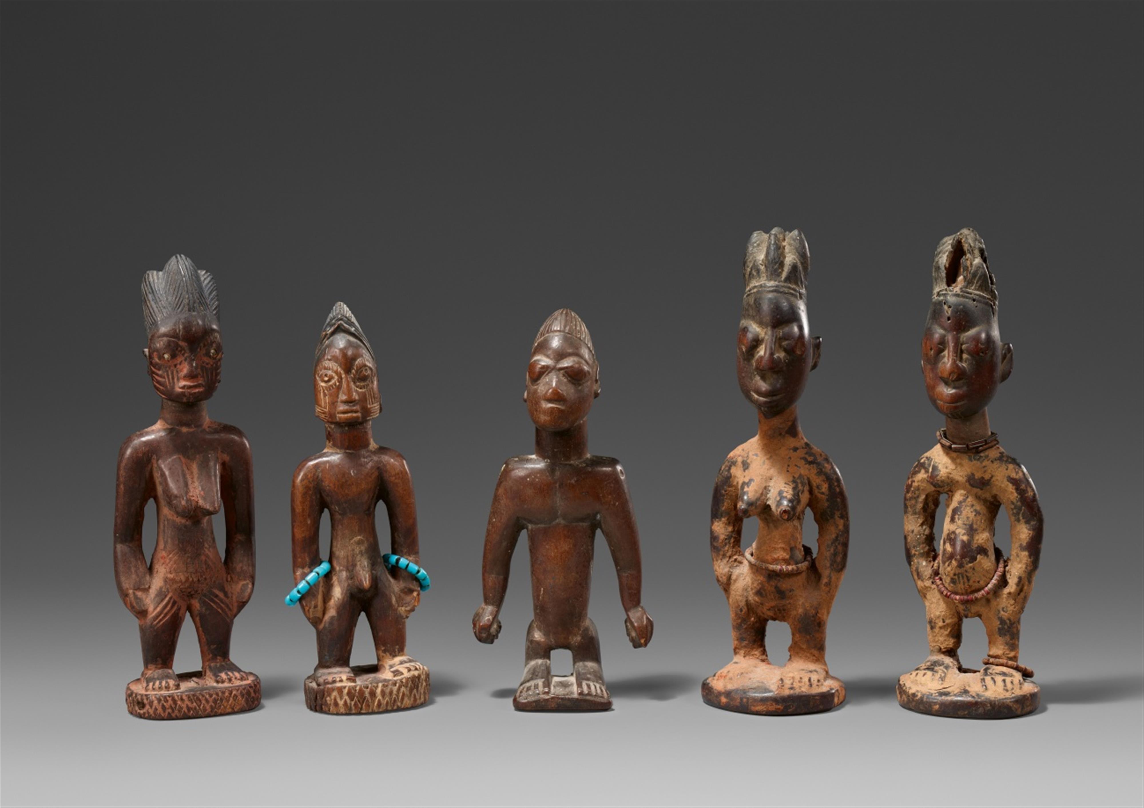 A PAIR AND THREE SINGLE YORUBA TWIN FIGURES - image-1