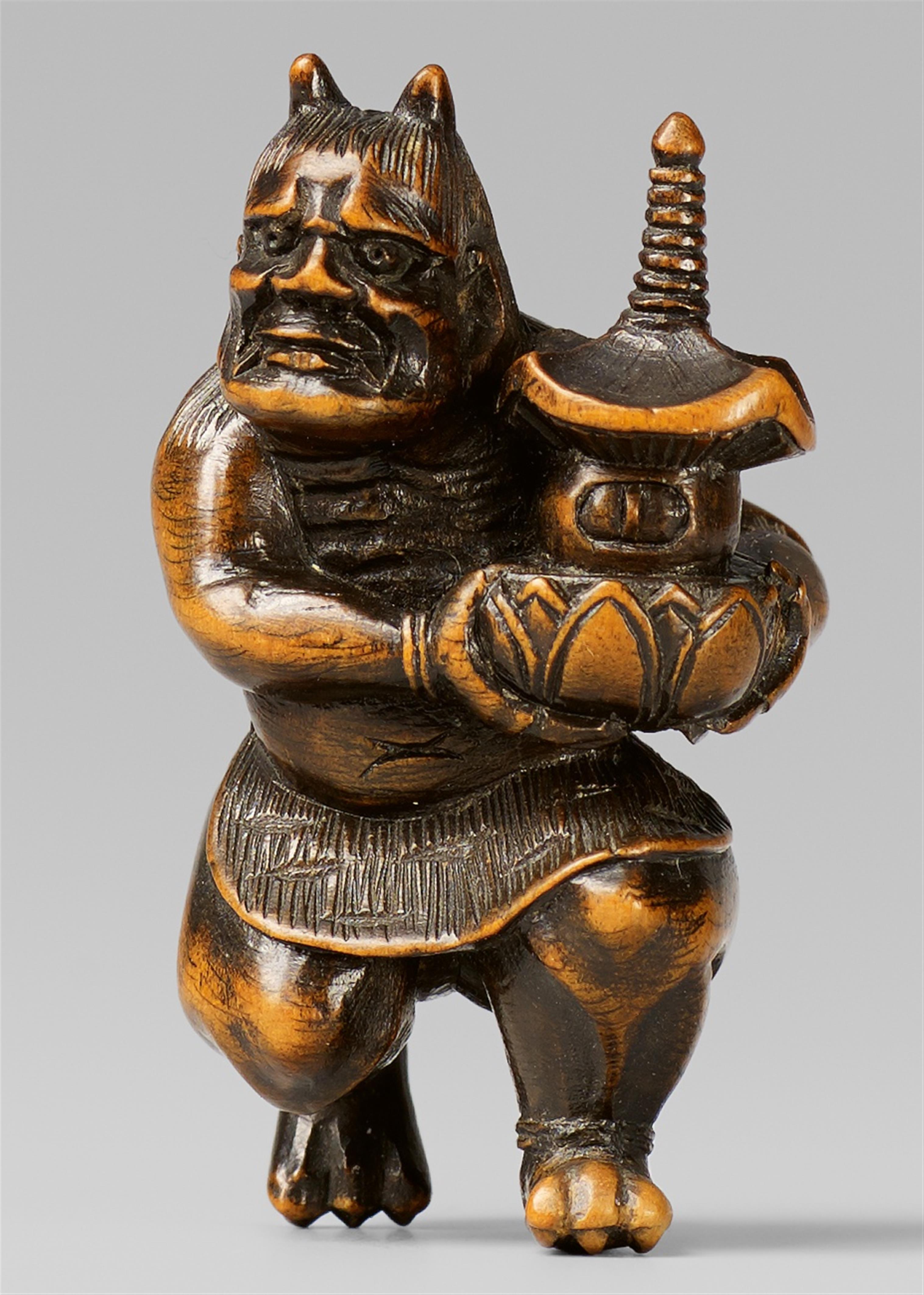 A boxwood netsuke of Oni Soshiki. Second half 19th century - image-1