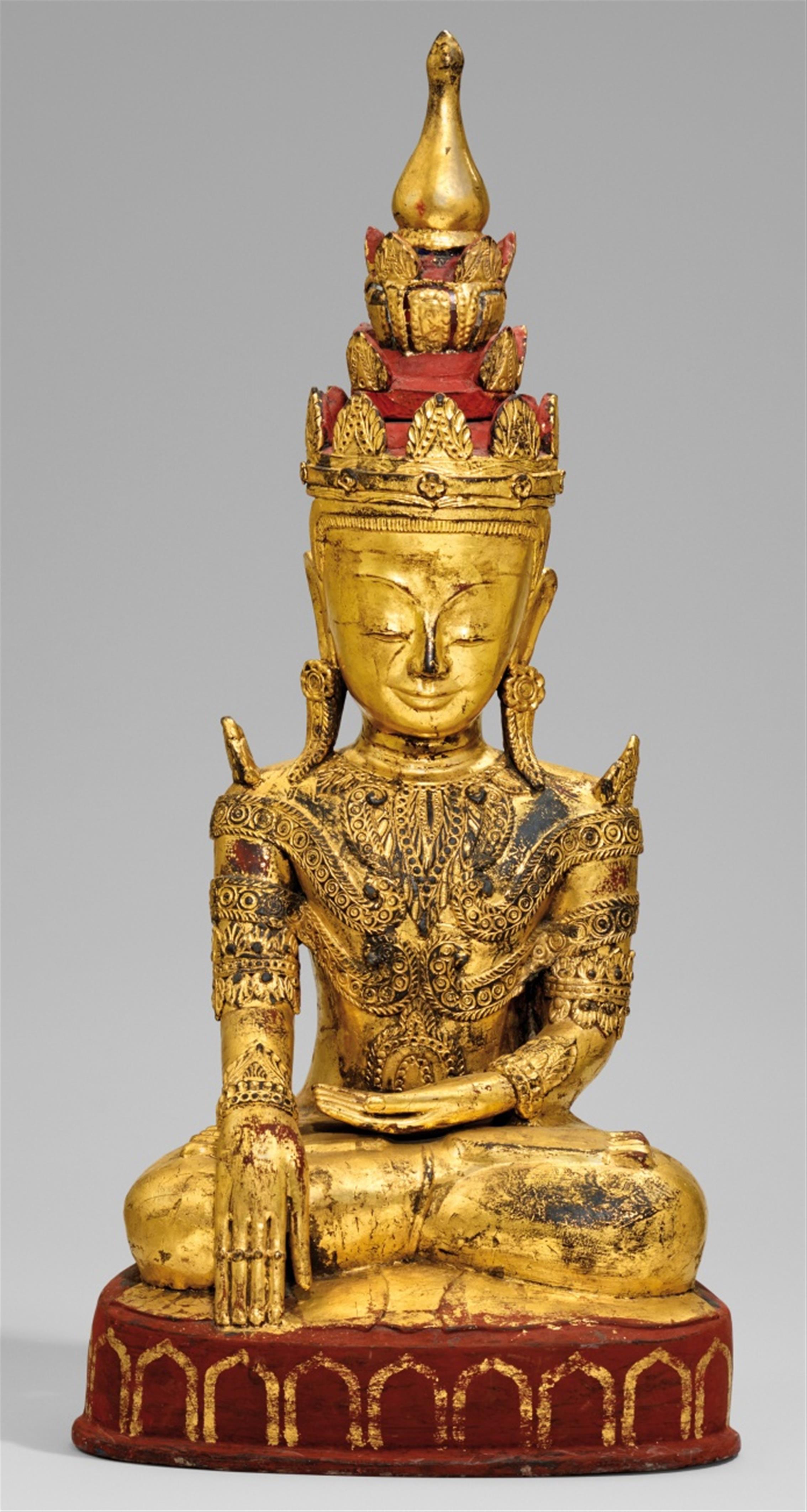 A large Burmese gilt papier maché figure of a Buddha. 20th century - image-1