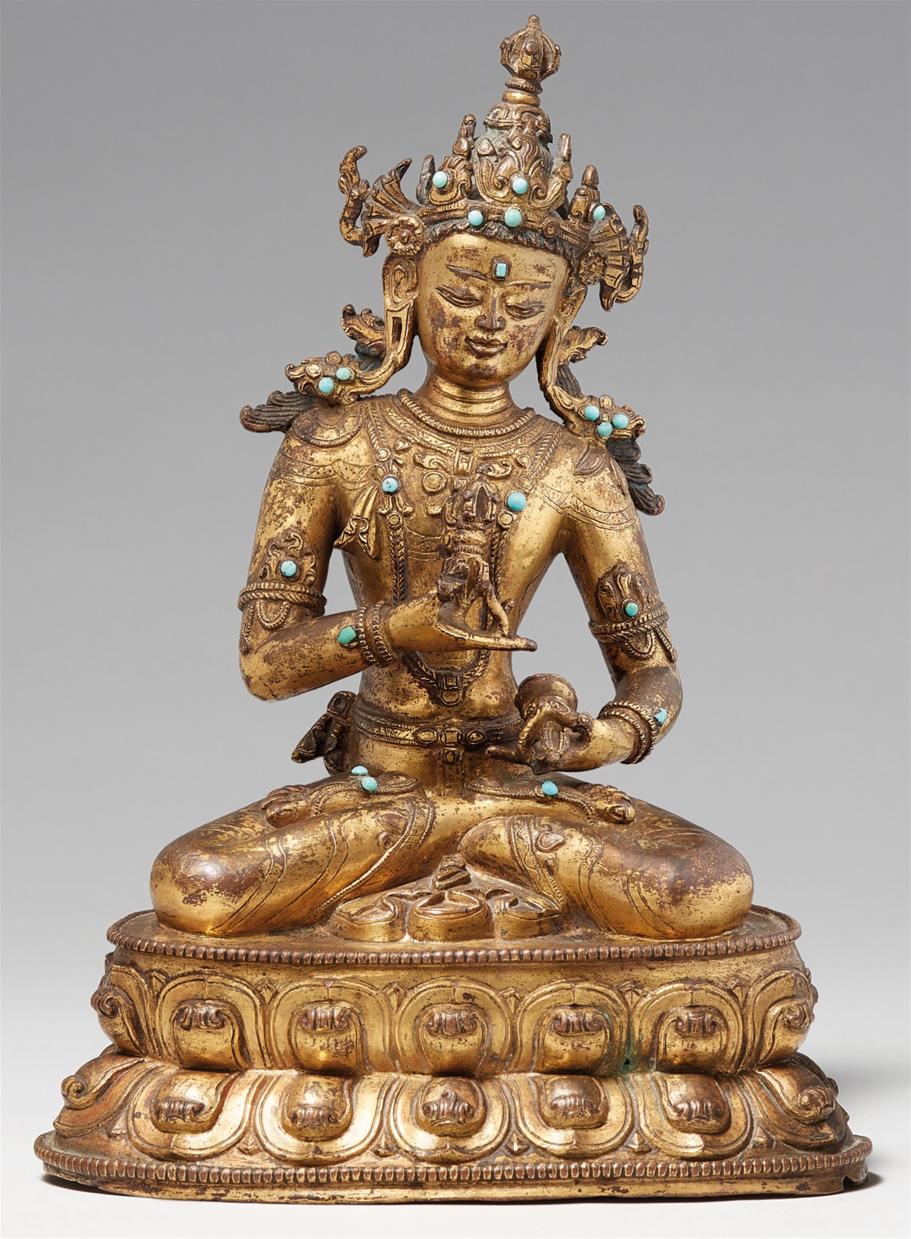 Prächtige Figur des Vajrasattva. Feuervergoldete Bronze. Tibet. 17. Jh. - image-1