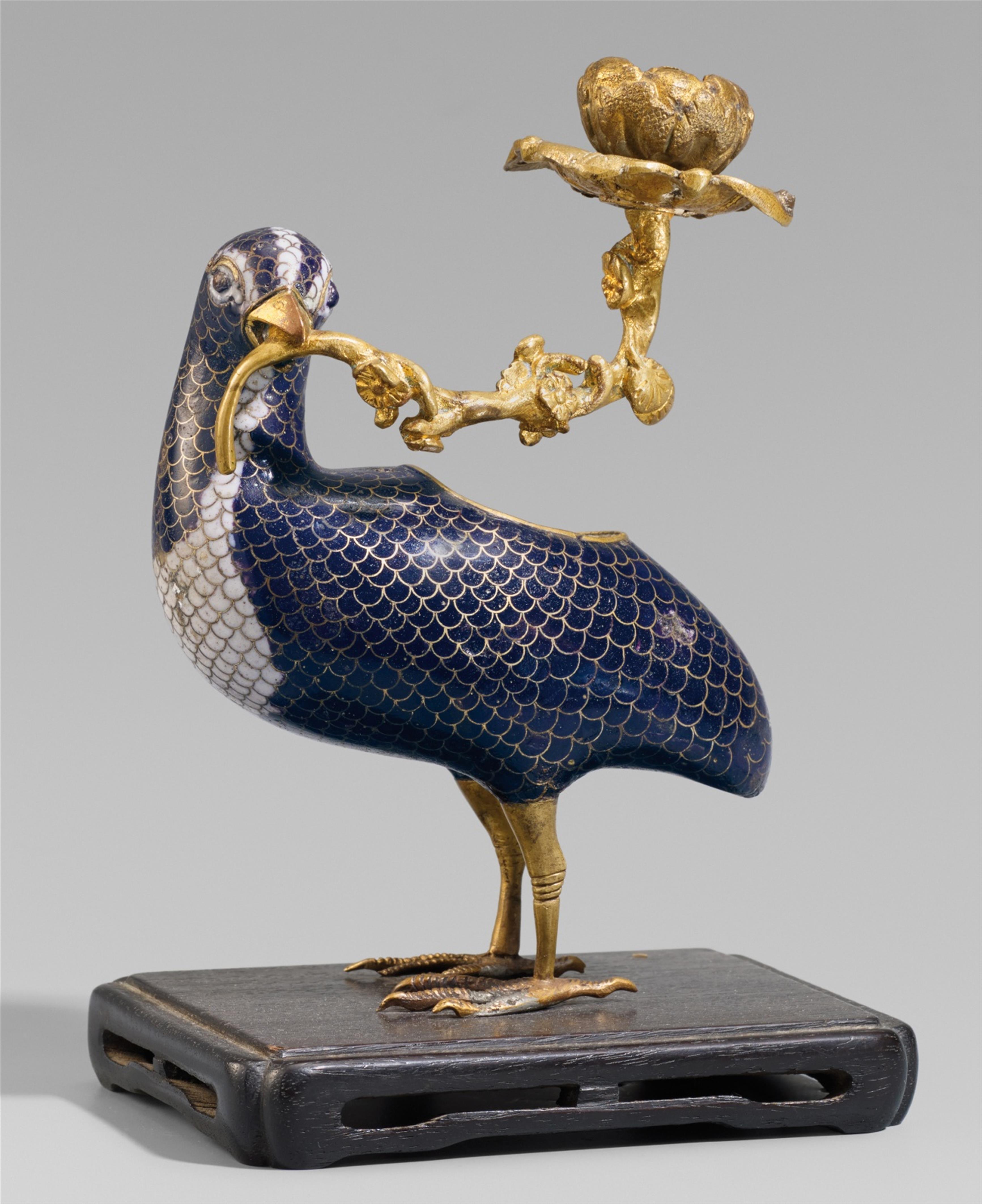 A cloisonné enamel figure of a quail. 19th century - image-1