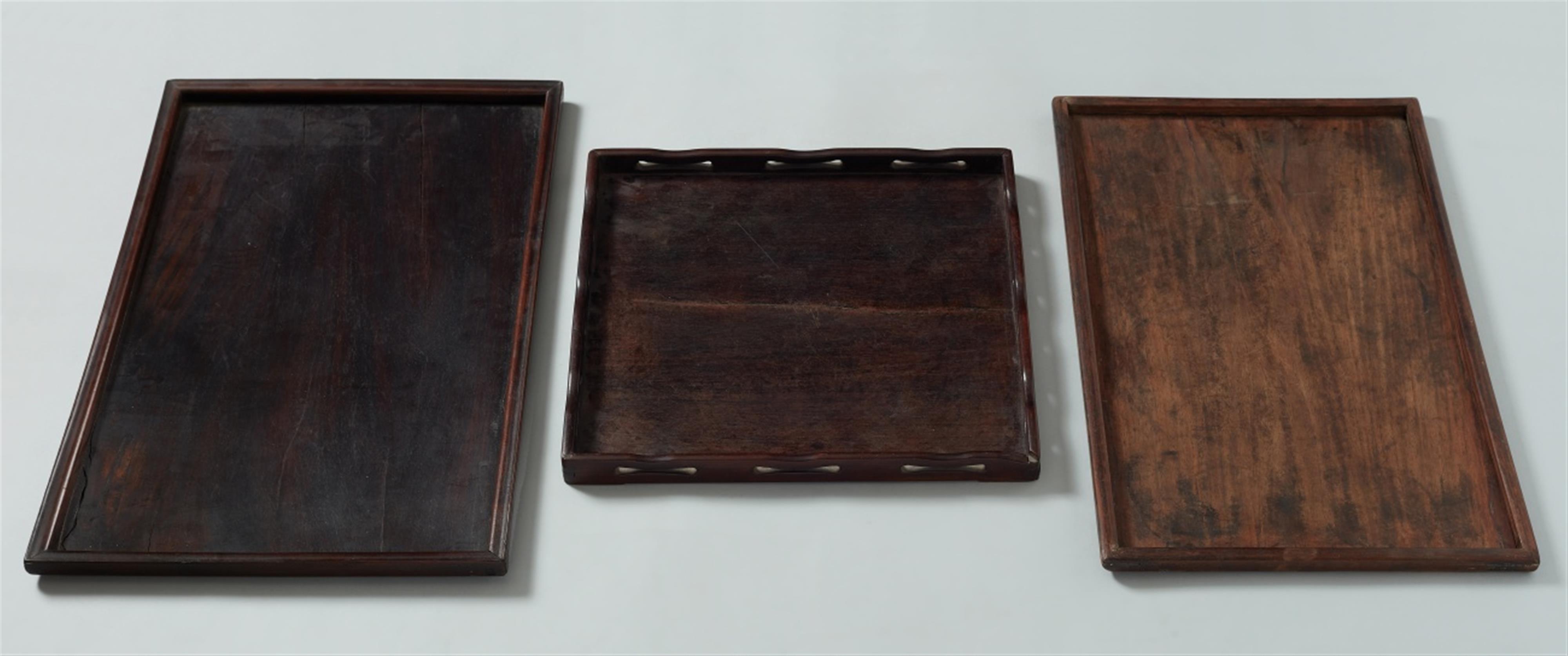 Three rectangular zitan wood trays. 19th century - image-1