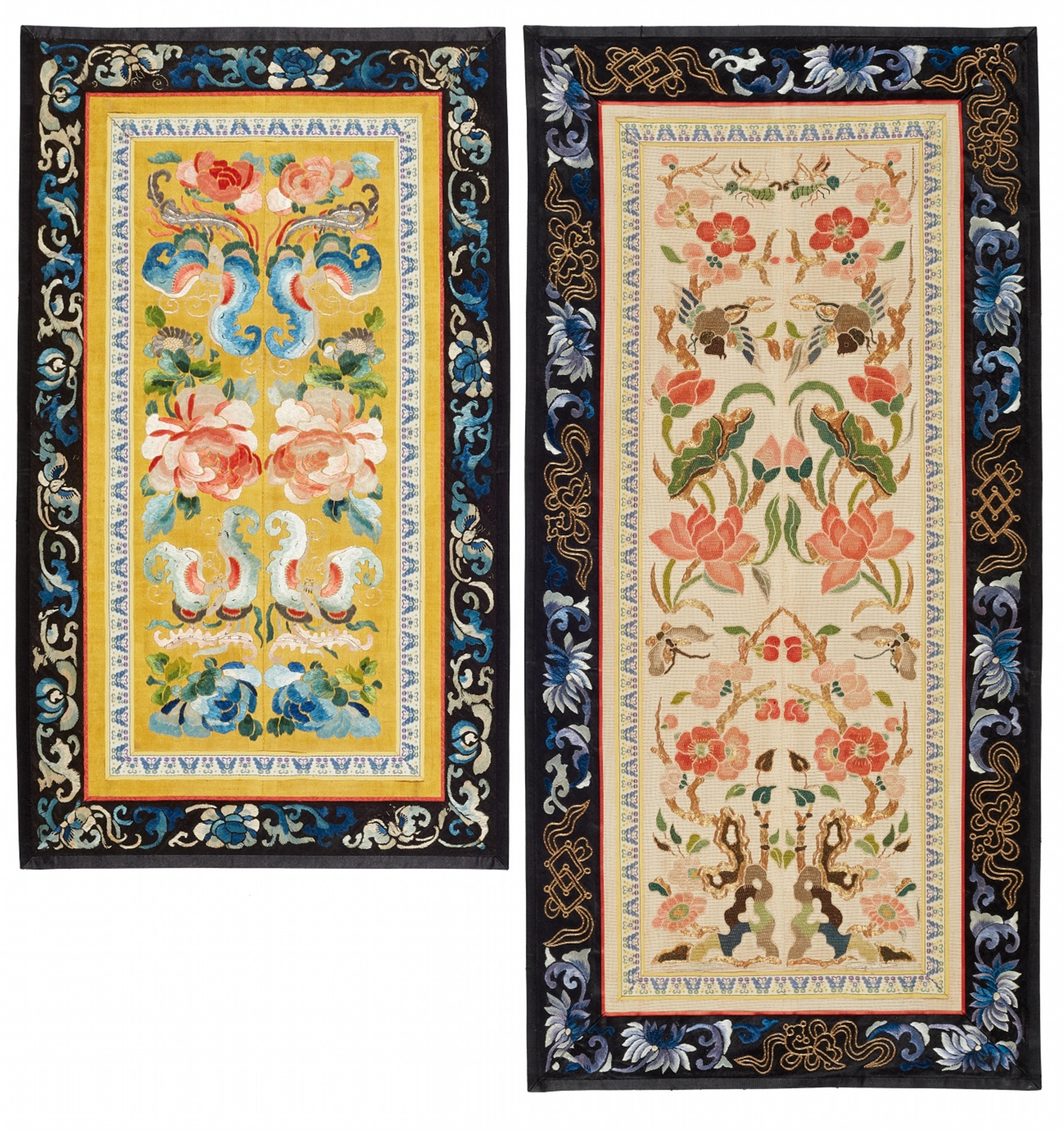 Two pairs of embroidered borders. Around 1900 - image-1